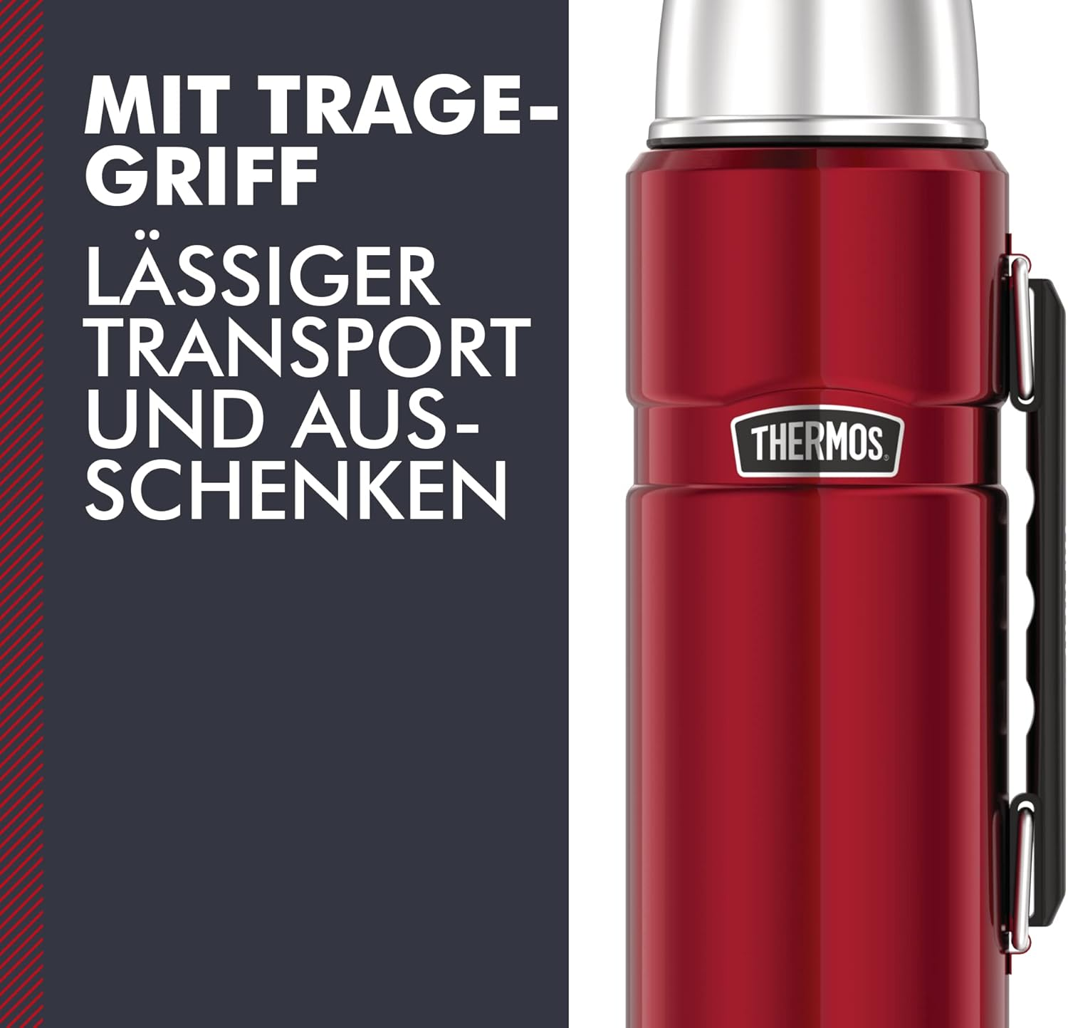 Thermos Stainless King Thermos Flask, Red, 1.20 L, Stainless Steel, Completely Leak-Proof, with Drinking Cup and Handle, 12 Hours Hot & 24 Hours Cold, Dishwasher Safe, Bpa-Free image number 3