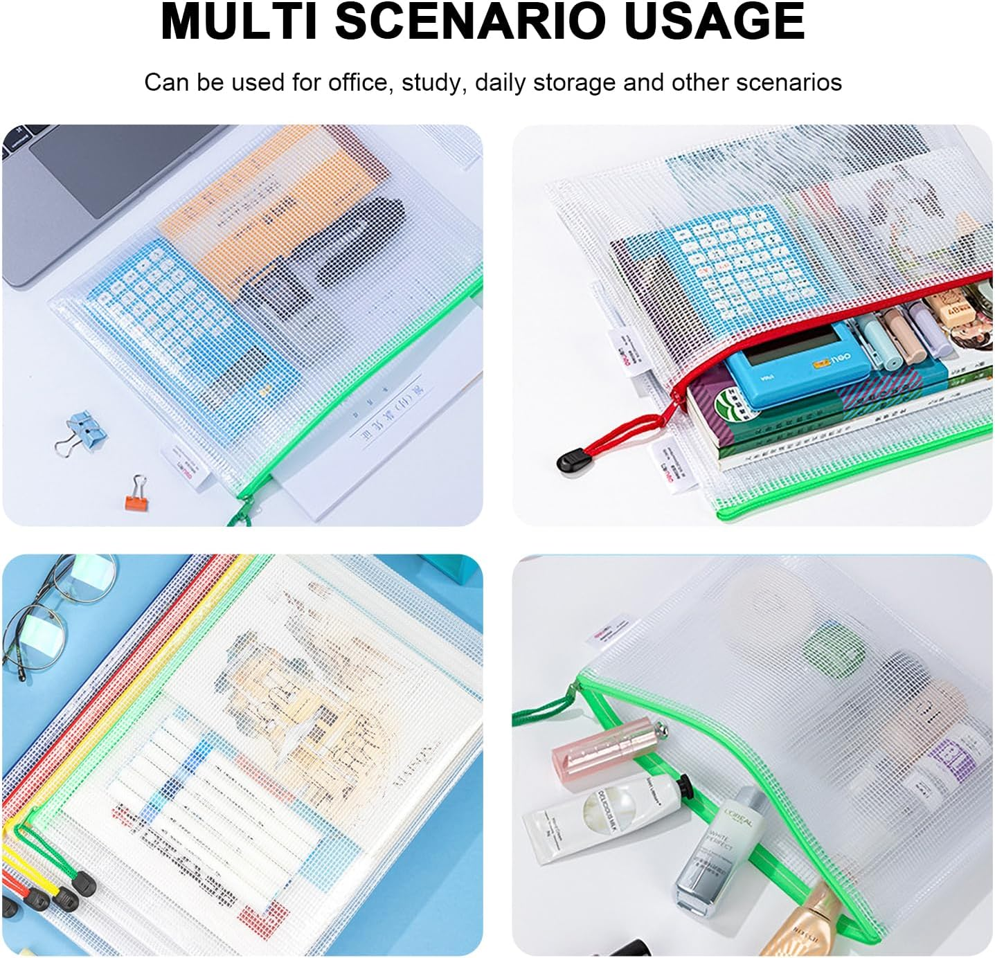 30 Pack Mesh Zipper Pouch, Waterproof Document Bag, Zip File Folders, A3|A4|A5 Size, 5 Colors image number 1