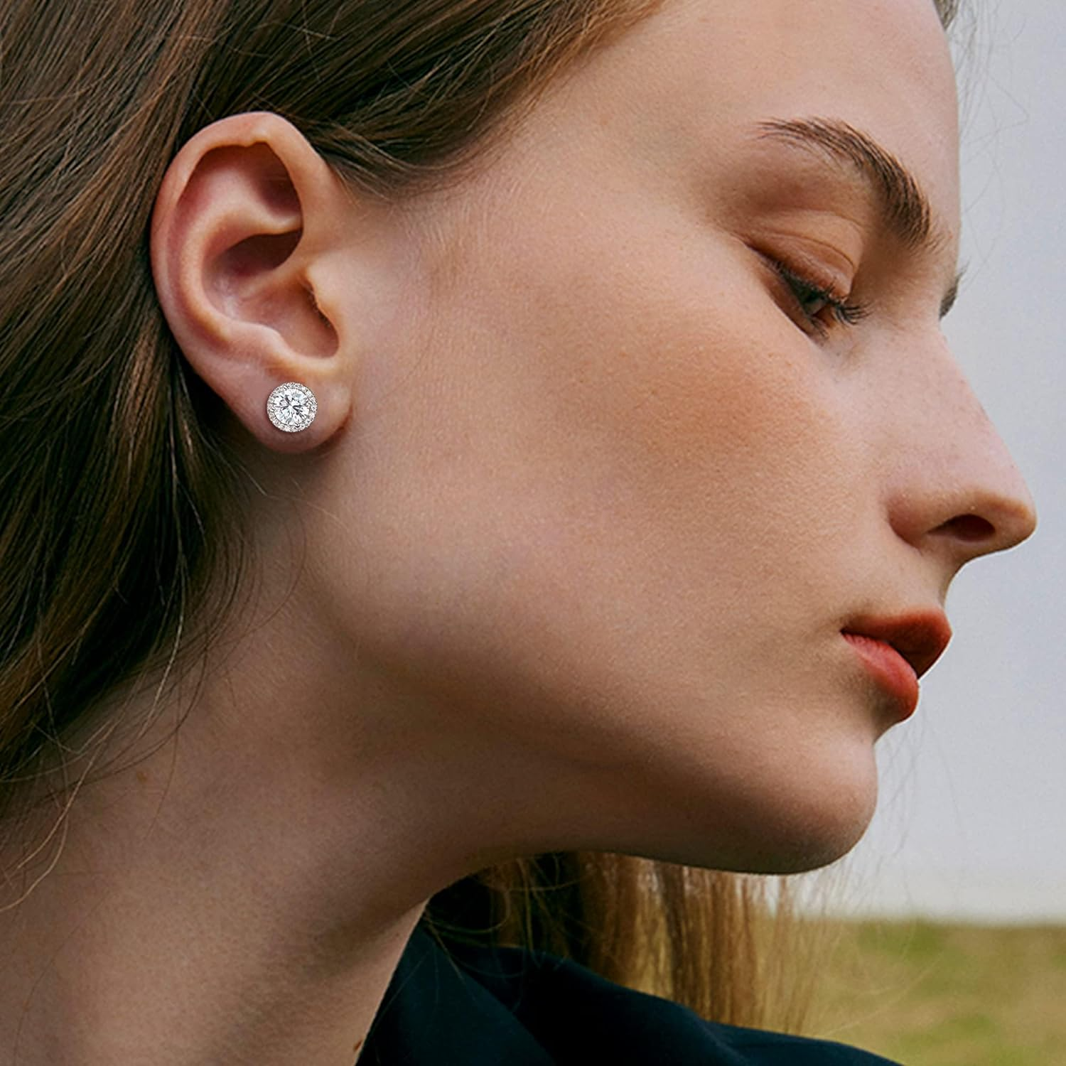 Kakonia Cubic Zirconia Stud Earrings 18K White Gold Hypoallergenic Sterling Silver Post Earrings Brilliant Large Simulated Diamond Halo Stud Earrings for Women Men image number 5