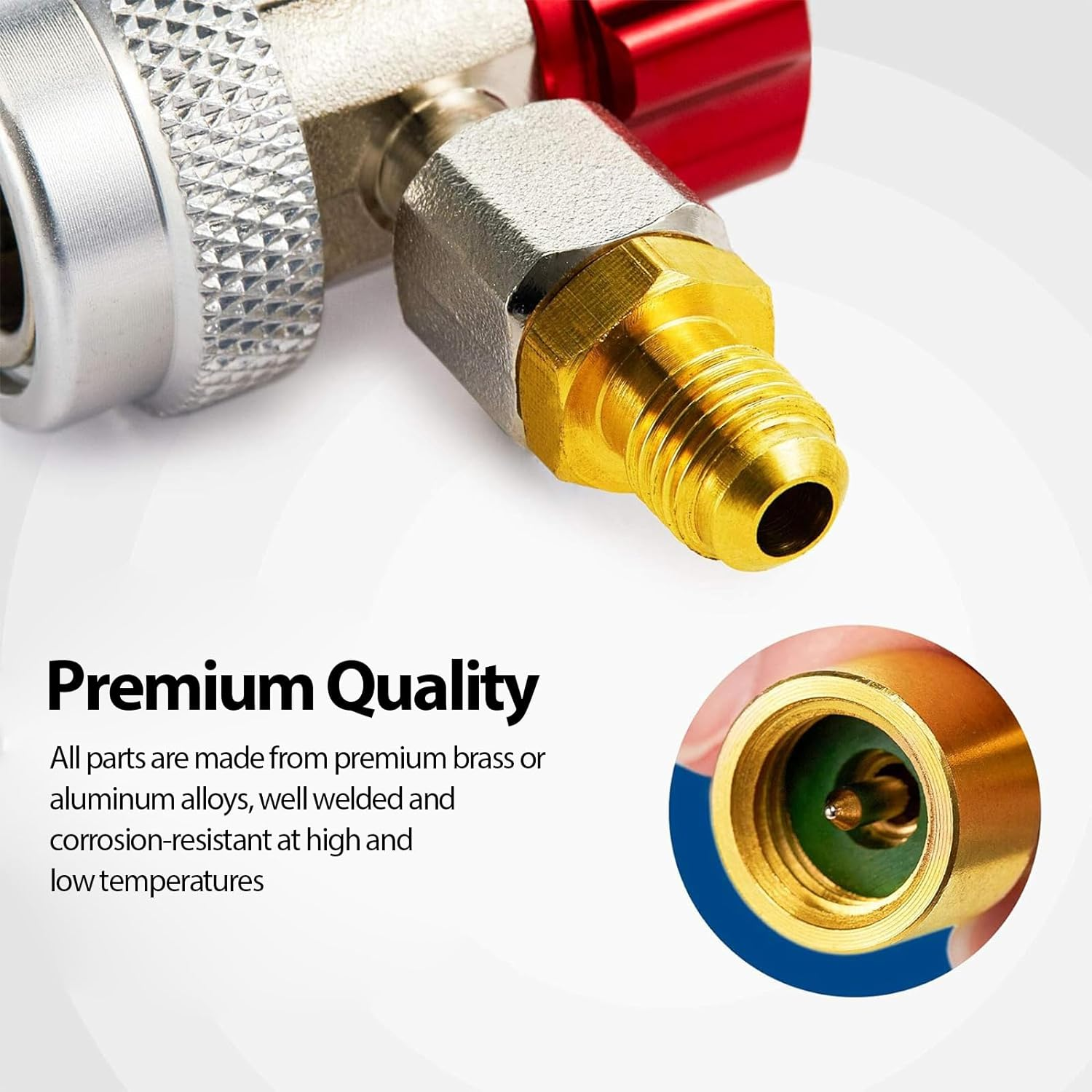 6 Pcs Brass Refrigerant Tank Adapter, with 1 Valve Core Remover, R12 R22 to R134A Adapters Kit, R134A Refrigerant Tank, Vacuum Pump Port Conversion Retrofit Kit,1/4''Flare Female, 1/2'' Male image number 4