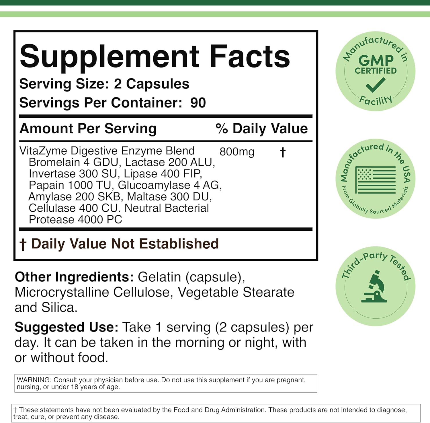 Digestive Enzymes - 800Mg Blend of All 10 Most Essential Digestive and Pancreatic Enzymes (Amylase, Lipase, Bromelain, Lactase, Papain, Protease, Cellulase, Maltase, Invertase) by Double Wood image number 3