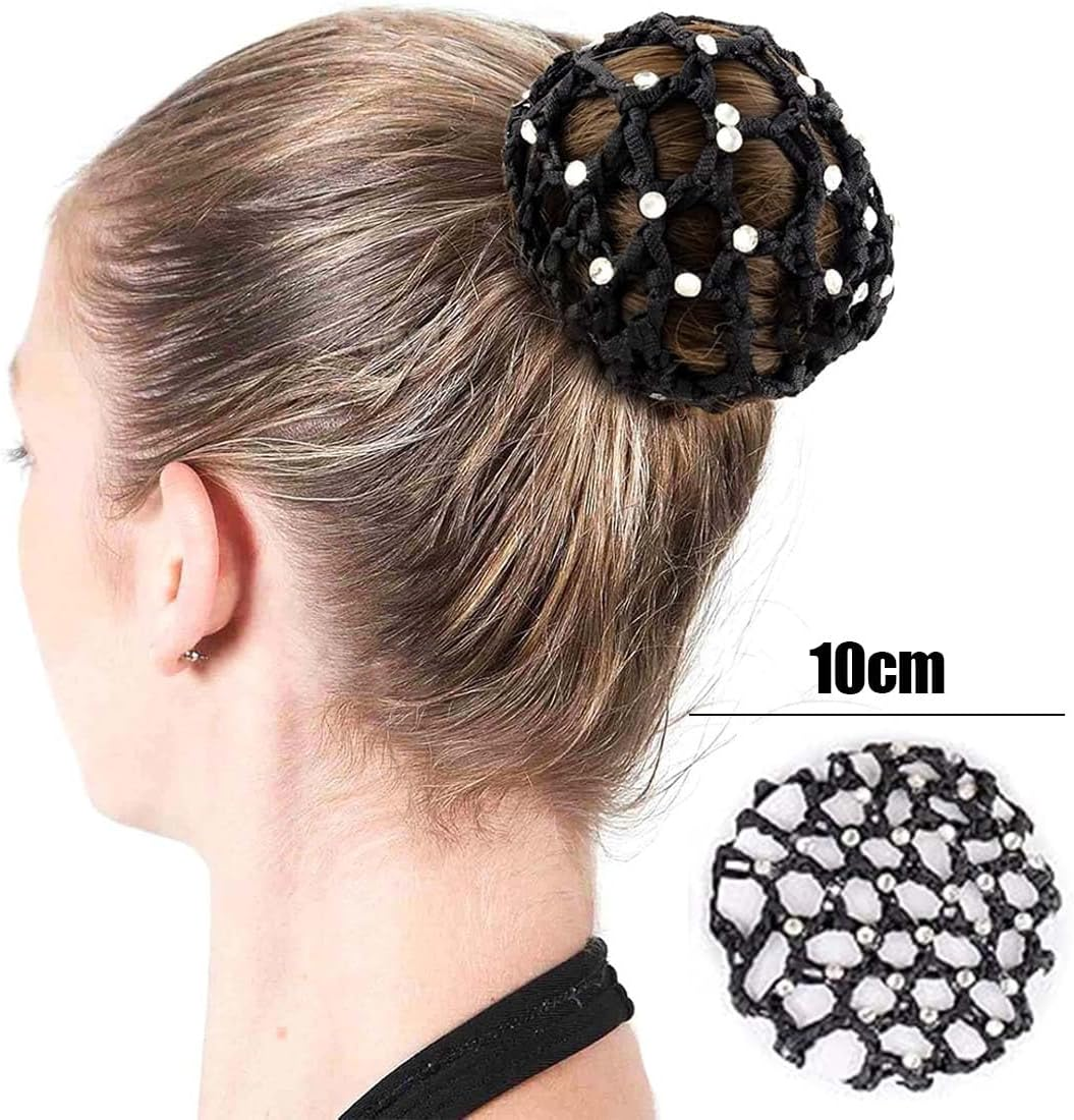 LAKJUOZ Pack of 4 Hair Nets Hairstyles, Bun Net Hair Net, Net for Hair, Hair Nets Hairstyles, Ballet Bun Net, Crystal Hair Net, Ballet Hair Net, Bun Ballet Girls, Bun Glitter, Bun Nets With