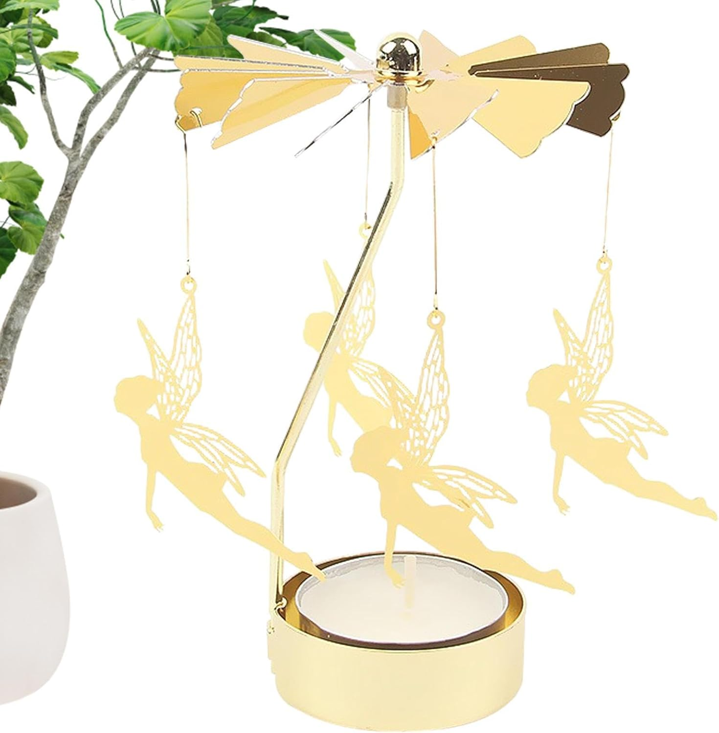 Rotating Christmas Candle Holder &ndash; 5.12 Inch Metal Decoration | Rotating Candle Holder, Gold-Colored Ornament for Christmas, Valentine&rsquo;S Day, Party Table Decoration, Living Room, Festive Events image number 3