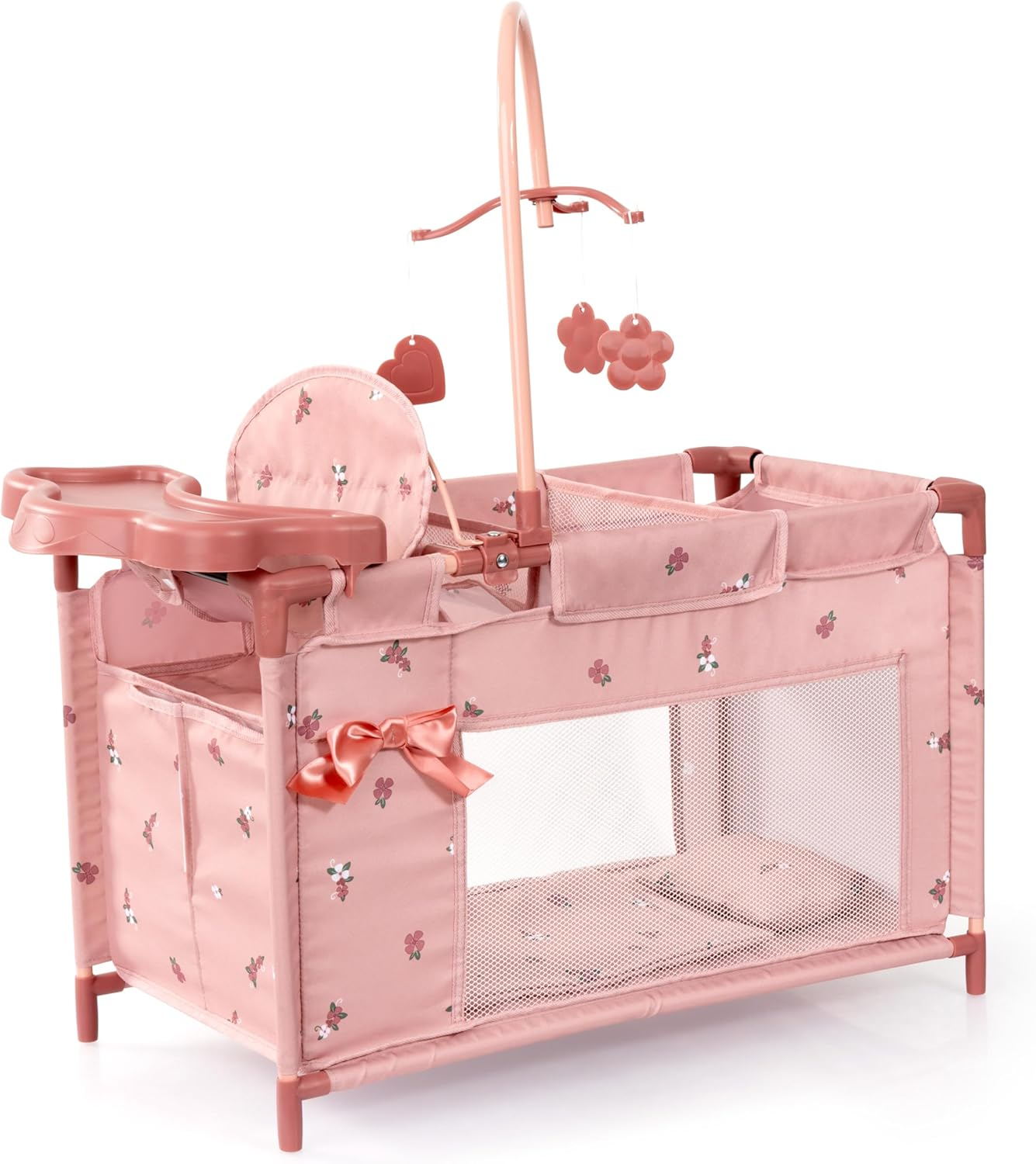 Bayer Design 62660AA Doll'S Bed with Cupboard, Seat, Mobile, Shelf, Duvet, Cushion, Black, Pink