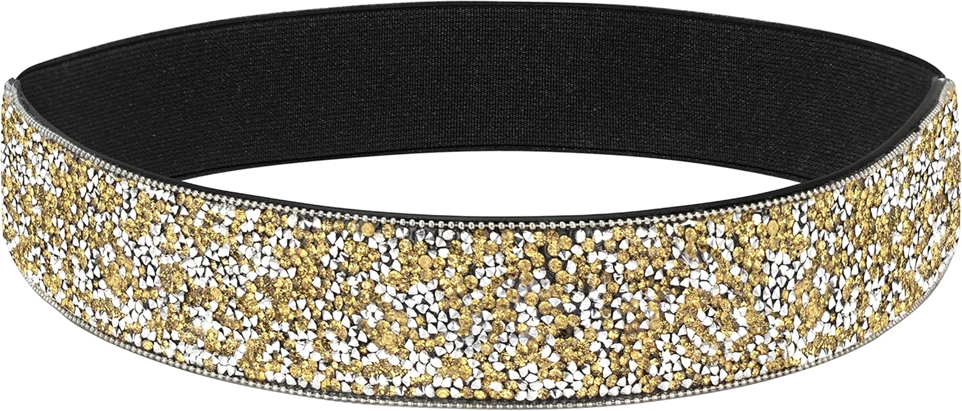 Yooai Rhinestone Elastic PU Leather Belt Shiny Crystal Stretch Waist Belt Wide Waist Band for Women Dress