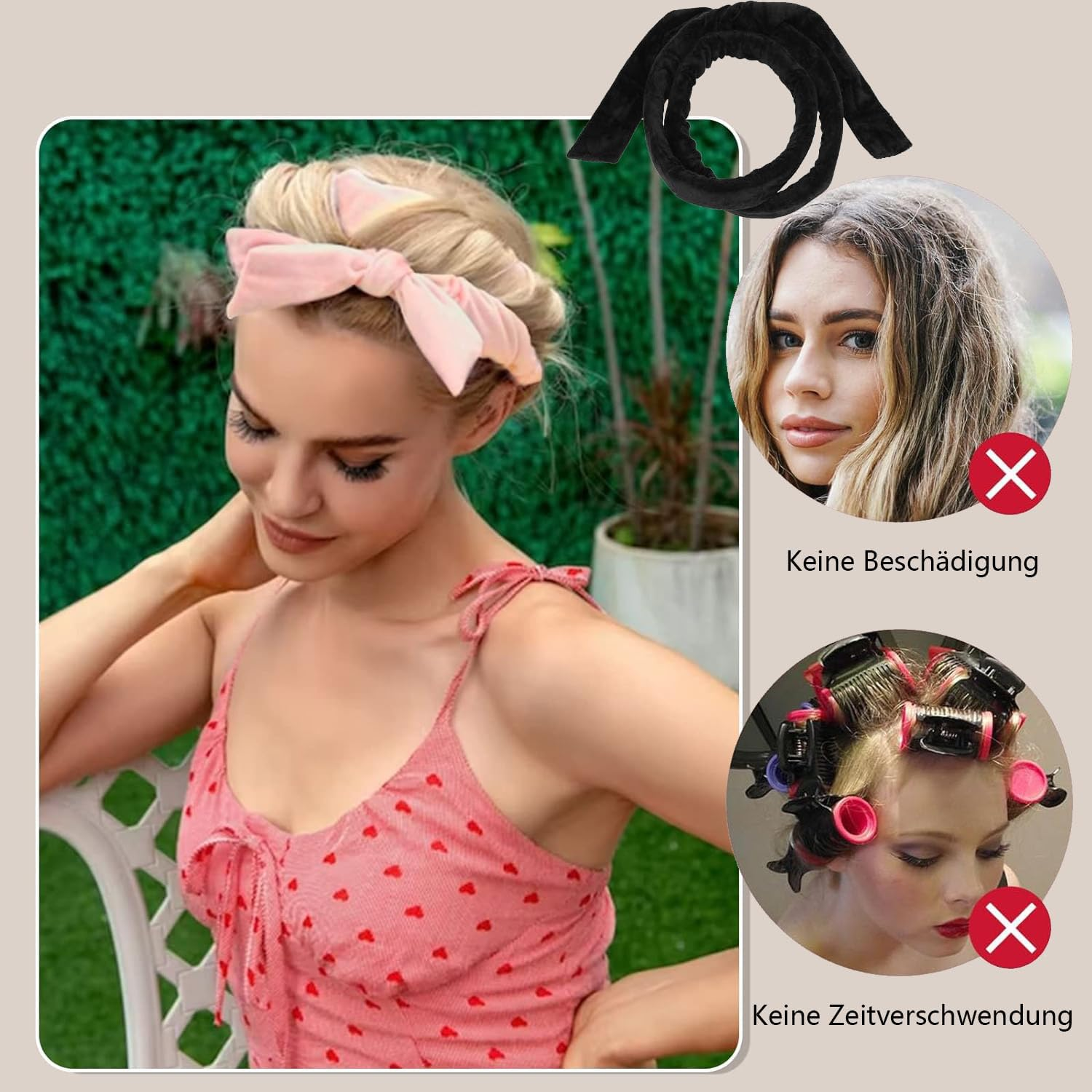 LATRAT Curler Curls without Heat, DIY Hair Curler Curling Band, Hairstyle Set for Medium Long Hair, Hair Clip & Scrunchies Gift for Girls and Women (Pink, One Size) image number 5