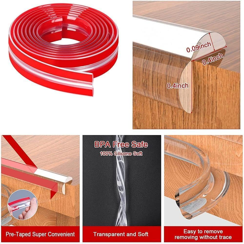 Baby Proofing, Edge Protector Strip Clear, 20FT Silicone Soft Corner Protectors for Baby with Upgraded Pre-Taped Strong Adhesive, 0.4In Edge Protectors for Sharp Corners for Cabinets(4 Corners) image number 6