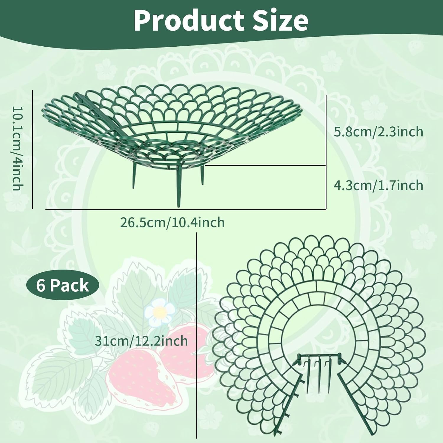 6Pack Strawberry Supports Petal-Shaped Strawberry Stand Plastic Fruits Growing Rack Balcony Vegetable Rack Planting Garden Accessories with 3 Sturdy Legs for Vegetable Garden Orchard image number 1