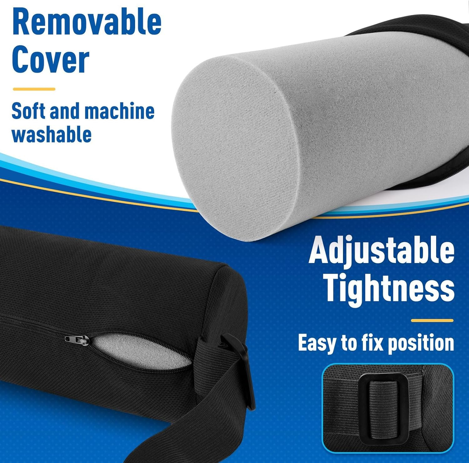 Seat Cushion, Lumbar Roll Support Pillow for Office Chair, Car, Gaming Chair, Memory Foam Back Cushion with Washable Cover for Relieving Back Pain & Improving Posture,Black image number 2