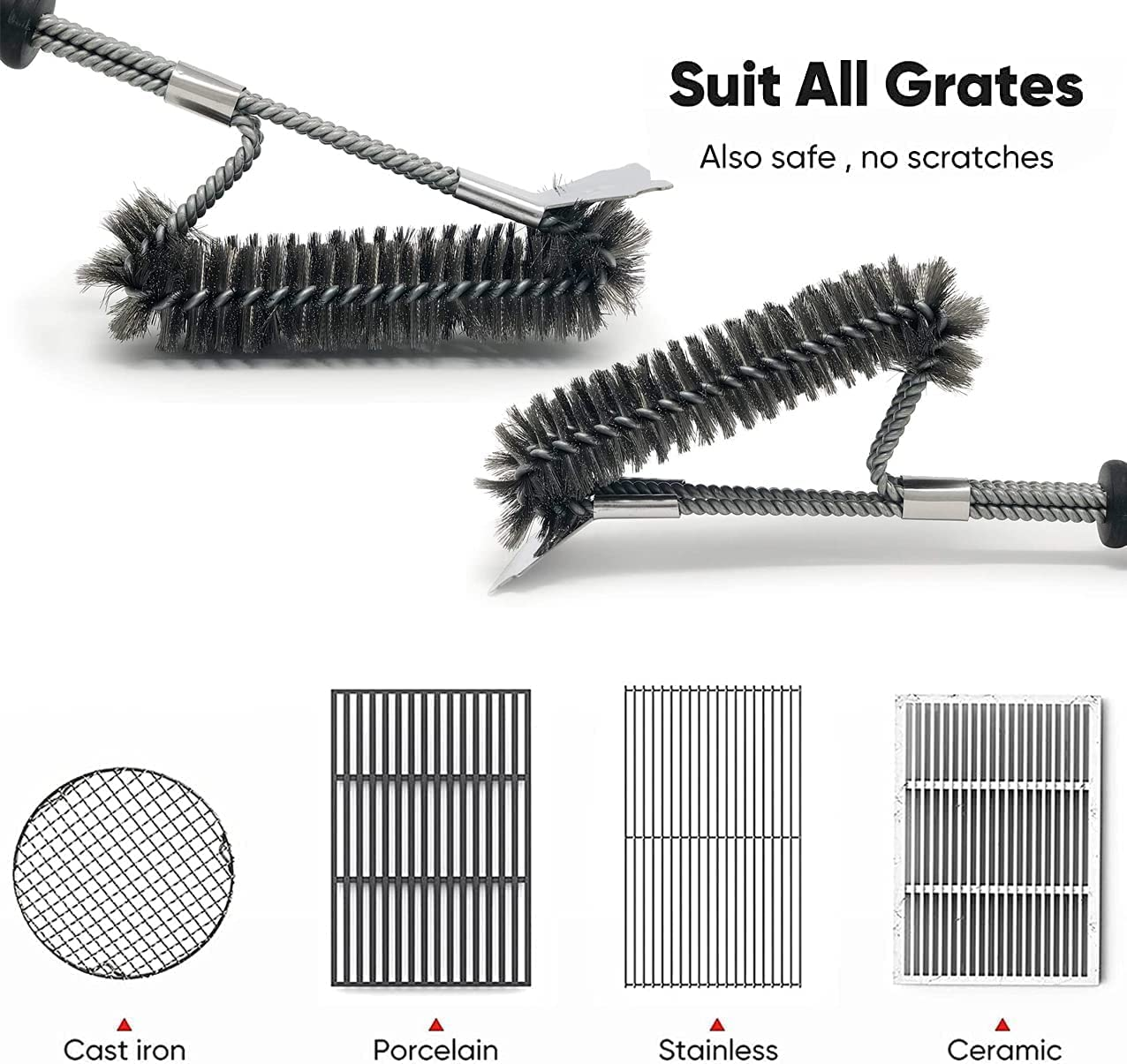 2 Pack BBQ Grill Brush, 18 Inch BBQ Accessories, BBQ Cleaning Brush Safe Bristle Free BBQ Brush,100% Rust-Proof Stainless Steel- BBQ Grill Cleaner for Gas, Charcoal, Smoker, Porcelain, Infrared Grill image number 2