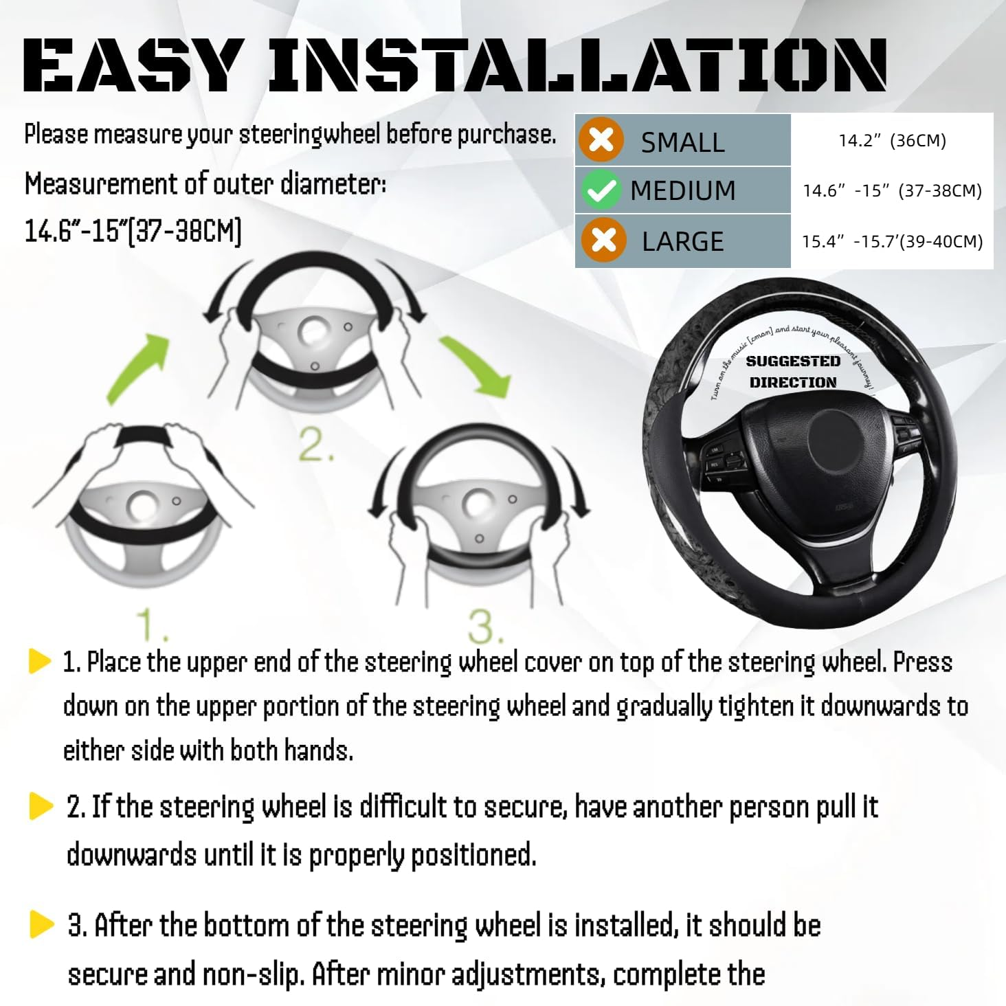 Car Steering Wheel Cover, Universal Ultra-Thin Carbon Fiber Covers Breathable,Anti-Slip, Safety, Soft, Heavy Duty for Men Women image number 4