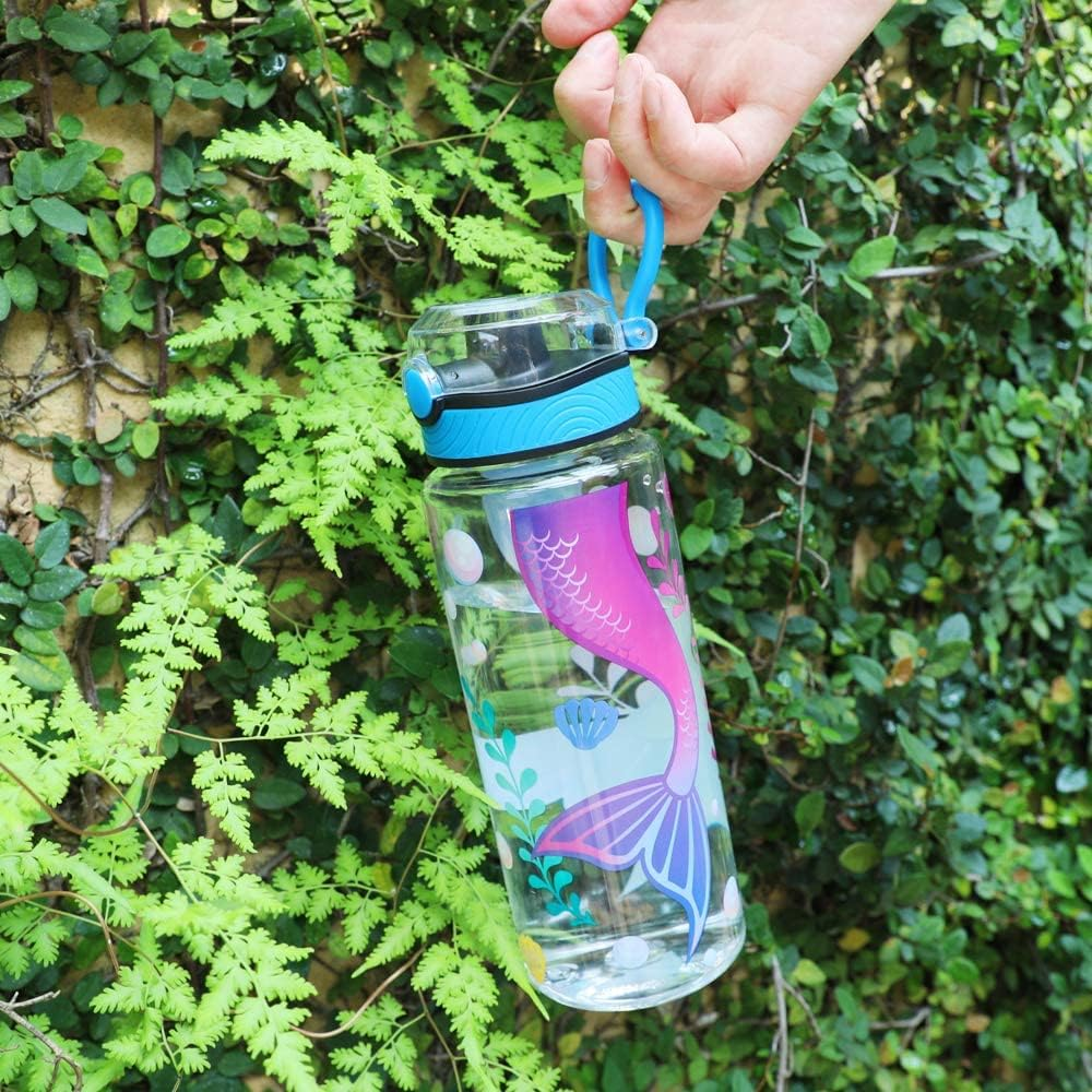 Cute Water Bottle for School Kids Girls, BPA FREE Tritan & Leak Proof & Easy Clean & Carry Handle, 23Oz/ 680Ml - Mermaid