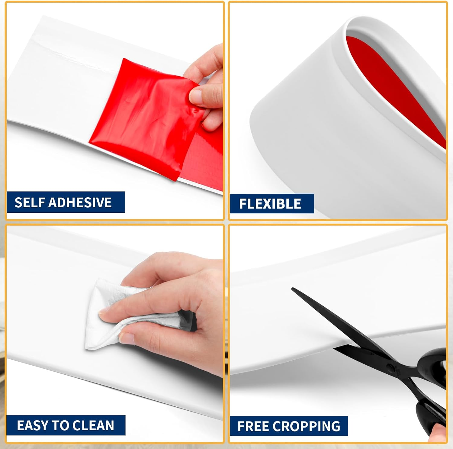 Flexible Baseboard Molding Trim 4 Inch Self-Adhesive Vinyl Wall Base Peel and Stick Cove Base Rubber Wall Baseboard Moulding Trim (20Ft, White) image number 7