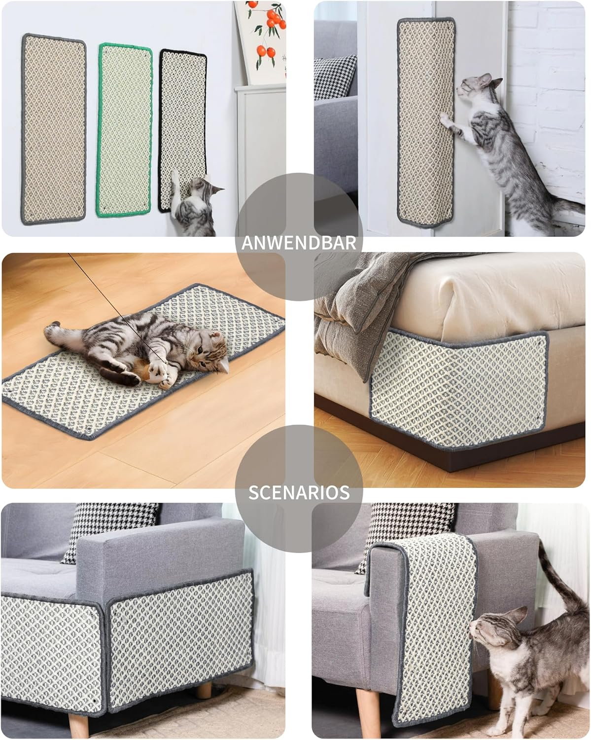 Janyoo Pack of 2 Cat Scratching Mat, Scratch Protection, Sisal Cat Scratching Mat, Cat Scratching Mat, Scratching Mat, Scratching Board, Wall for Protects Carpets and Sofas, 60 X 25 Cm (Grey) image number 4