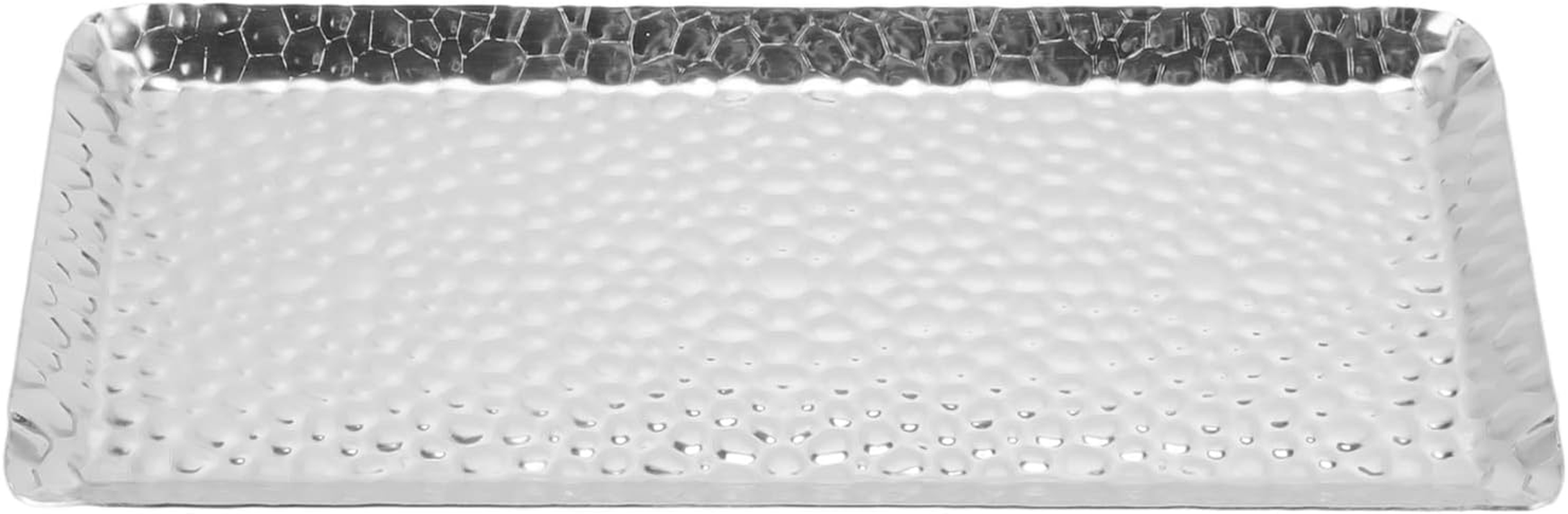 POENVFPO Hammered Stainless Steel Multi Purpose Tray for Home and Restaurant, Towel Tray Plate for Dessert - Dishwasher Safe Serving Platter for Snacks, Fruits - 25X11Cm (Silver) - Silver image number 3