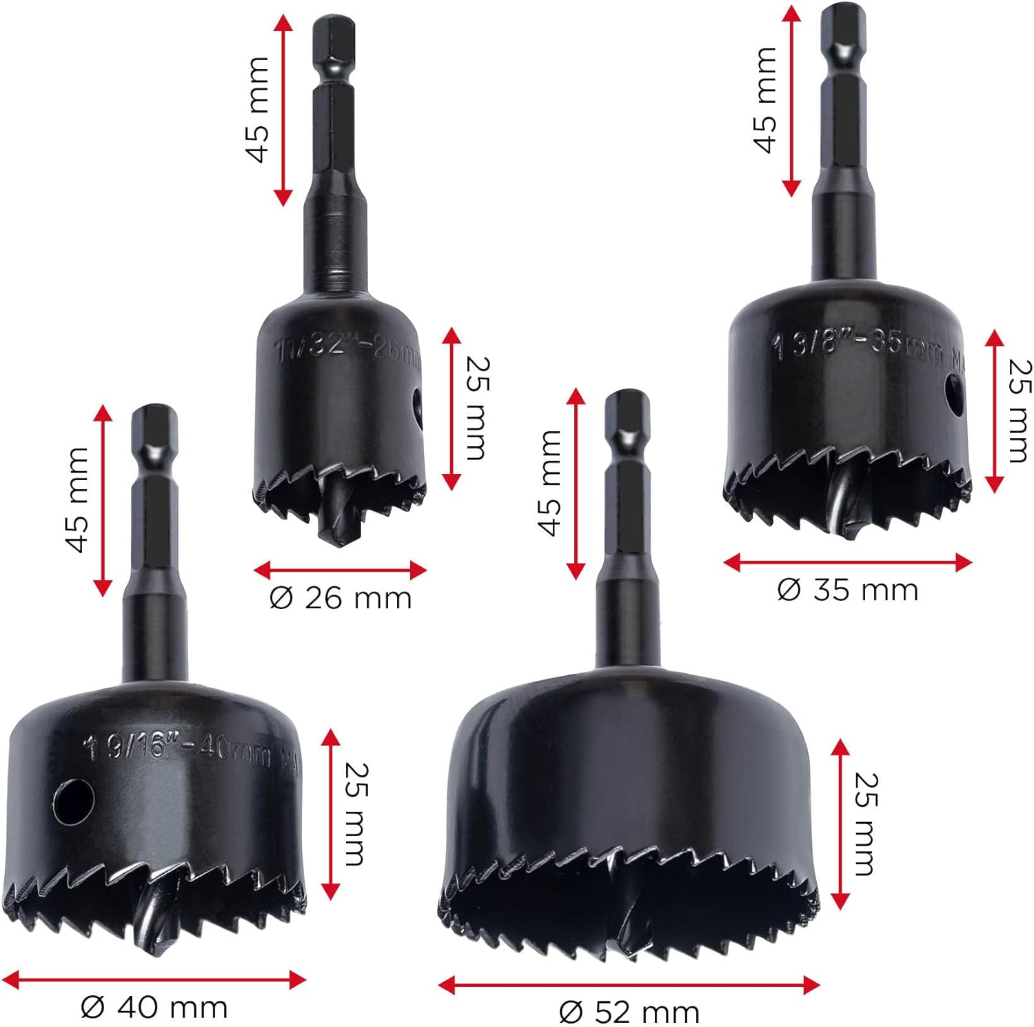Kwb 4-Piece Hole Saw Set &Oslash; 26, 35, 40 and 52 with Hexagonal Shank for Cordless Screwdrivers, Lathes and Impact Drills, Good Cutting Performance, High Precision and Versatile Applications image number 5