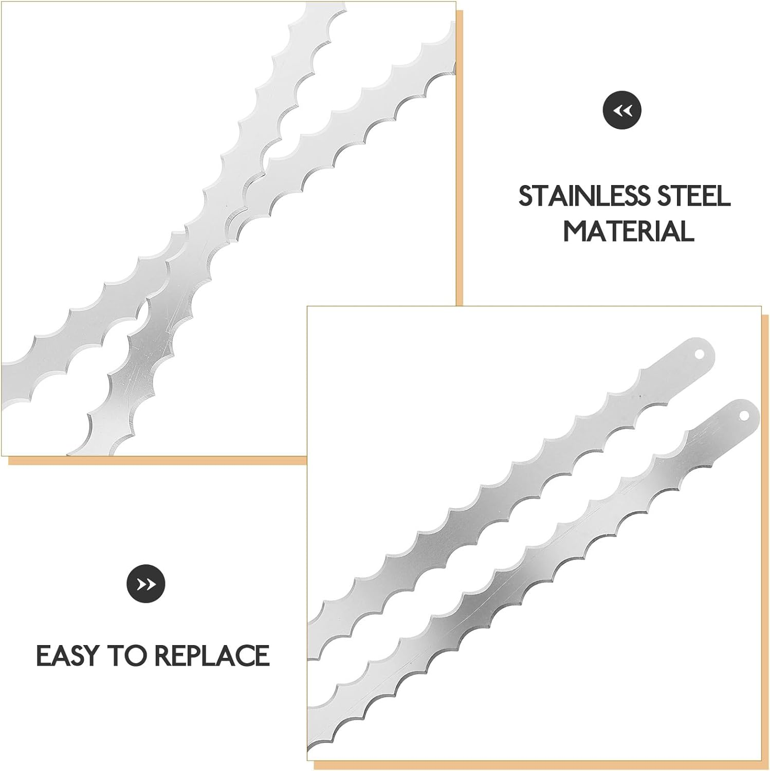 MOBUTOFU 2Pcs Stainless Steel Serrated Bread Slicer Replacement Blades for Wooden Bow Cutter Double-Edged Toast Saw Accessories Kitchen Bread Blades and Cake Baking Tools image number 3