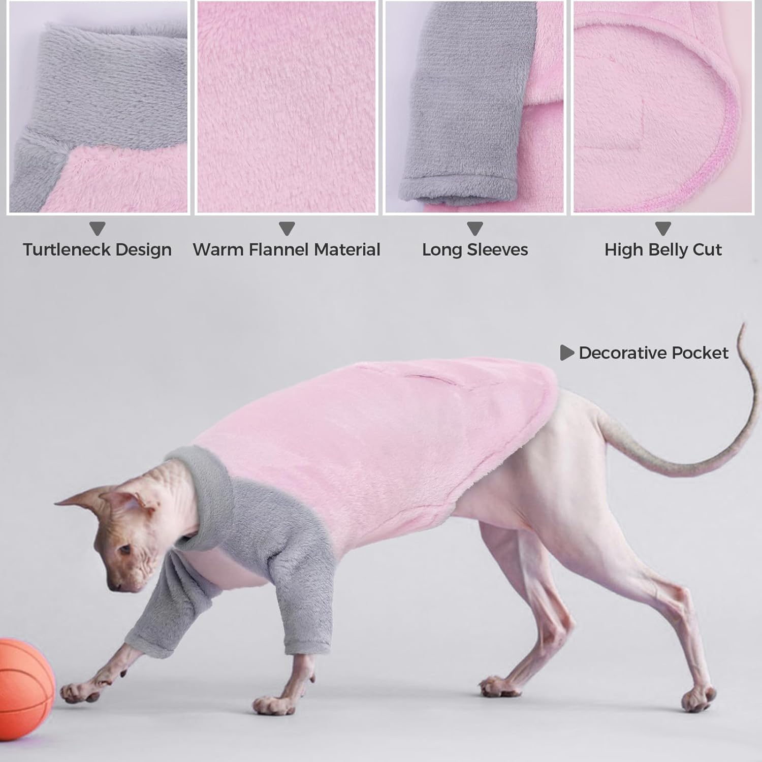 Cat Sweater, Cat Pullover Fleece Small Cat Sweater Sphynx Hairless Cat Clothes Kittens Winter Clothes Cat Apparel Cat Warm Vest Cat Pajamas Clothes(Pink, S)