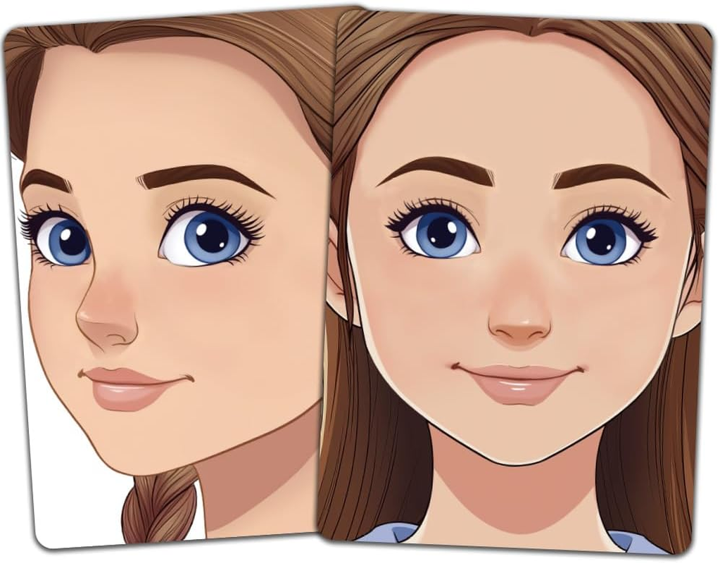 DELORIGIN 2Pcs Face Painting Practice Board Reusable Makeup Practice Mannequin Face Painting Exercise Template Stage Painting Tool Facial Painting Supplies for Beginner (Braid Girl Straight Hair Girl)