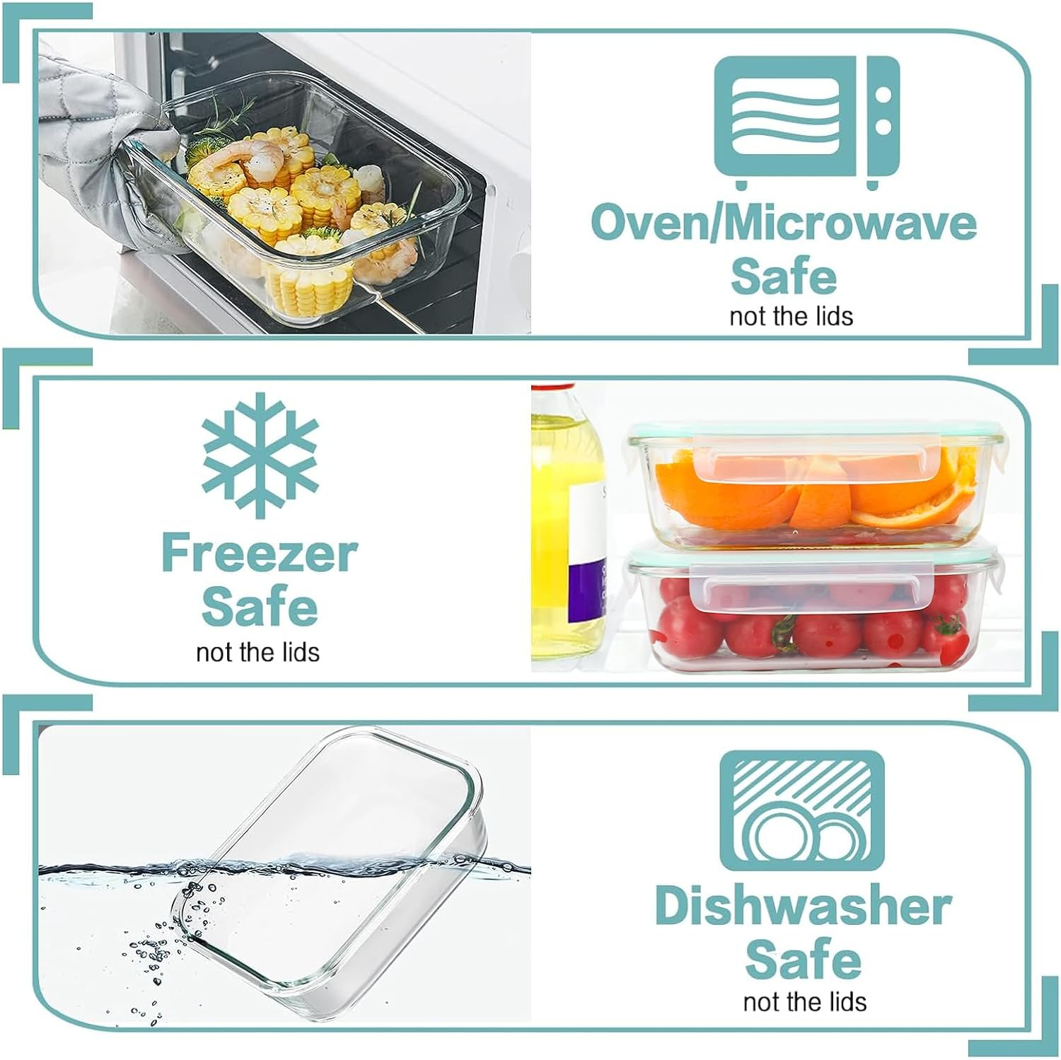 BEWAVE Glass Food Storage Containers with Snap Locking Lids, 4 Pack 1000Ml Meal Prep Container, BPA Free& Leak Proof image number 4