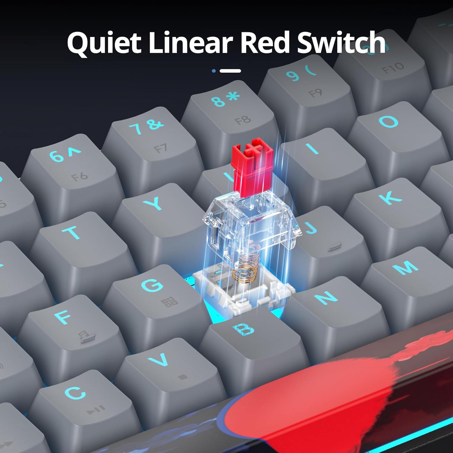 65% Mechanical Gaming Keyboard,Wired Compact 65 Percent Keyboard Ice Blue LED Backlit Red Switches PBT Keycaps for Win/Mac PC Gamers&Typists(Dolch) - 68 Dark image number 5