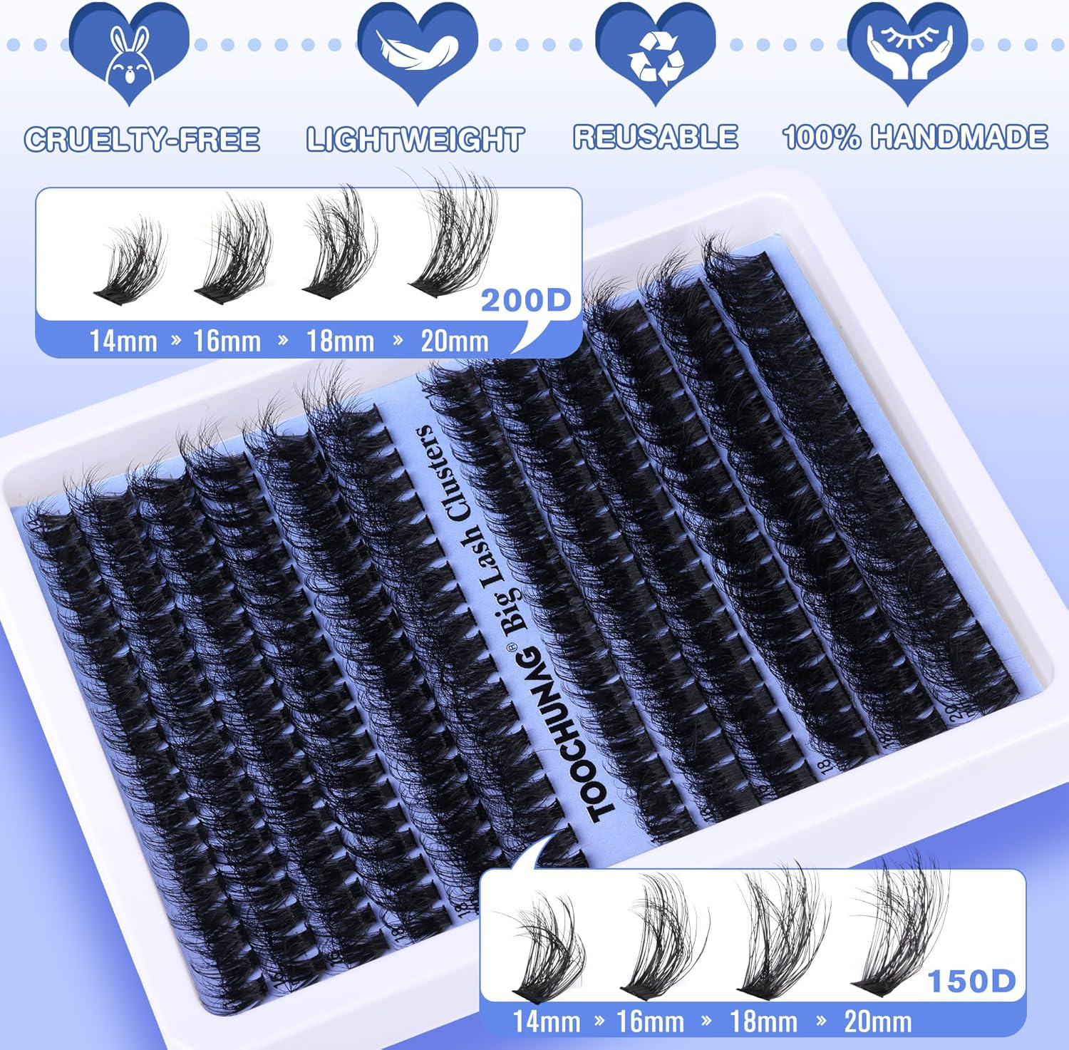 TOOCHUNAG Fluffy Clusters Lashes 150+200D Individual Eyelashes Wispy Lash Clusters D Curl Long Lashes Individual Cluster 14-20Mm DIY Eyelash Clusters Volume Individual Lashes
