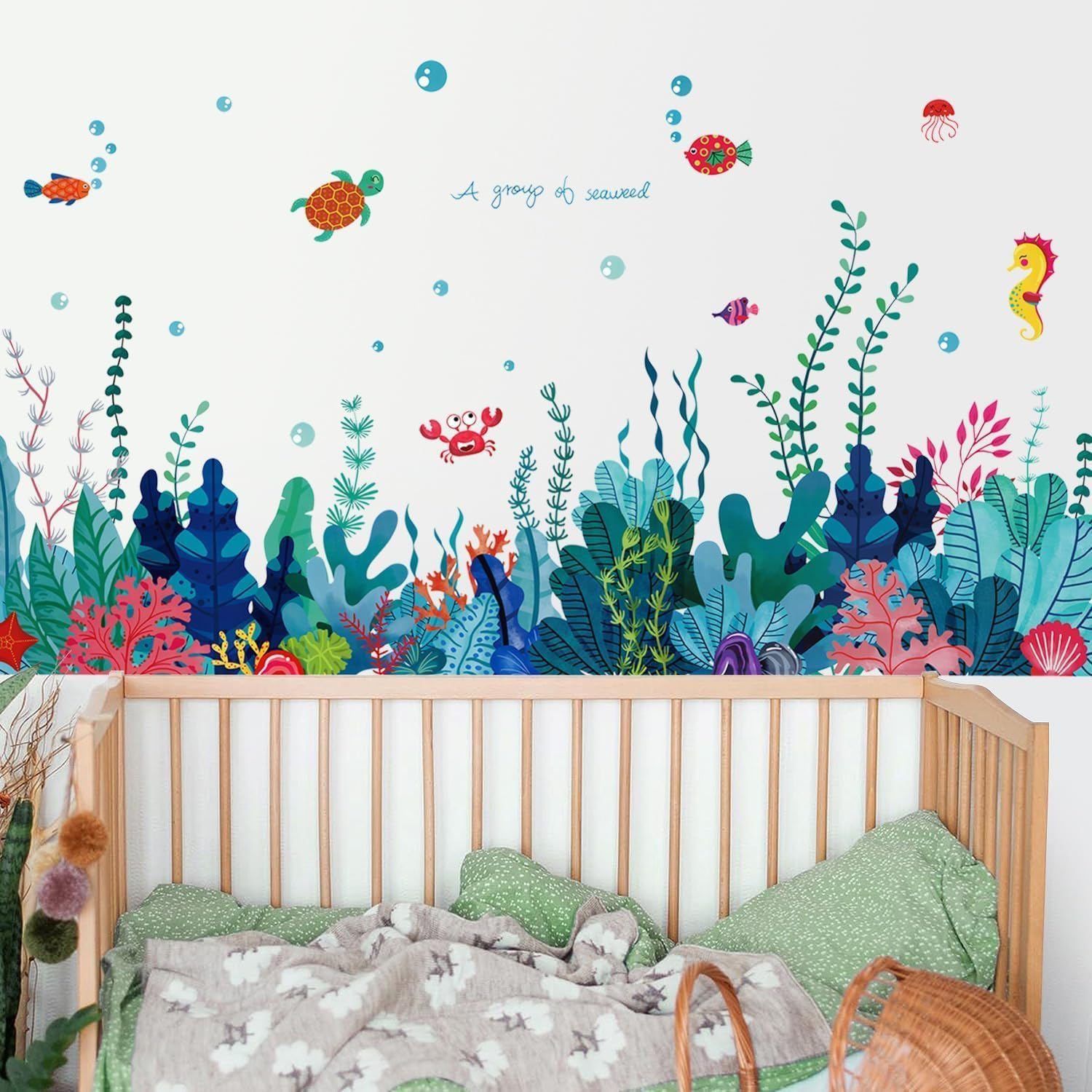 Creative Cartoon Removable 3D under the Sea World Nature Scenery Wall Stickers Ocean Grass Colorful Seaweed Baseboard Wall Decal for Wall Corner Nursery Room Bathroom Living Room image number 1