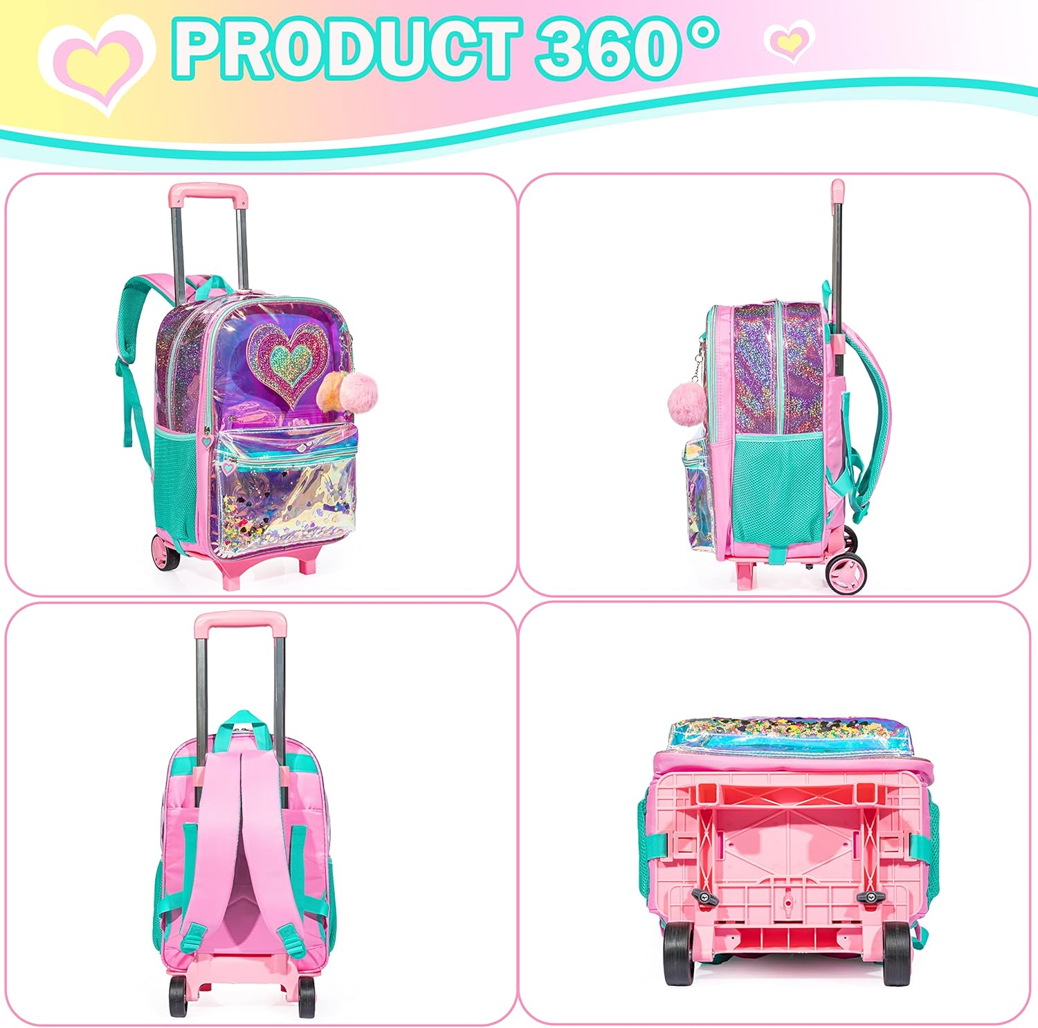 Meetbelify Rolling Backpacks for Girls School Bags with Wheels Pencil Case Lunch Bag image number 2