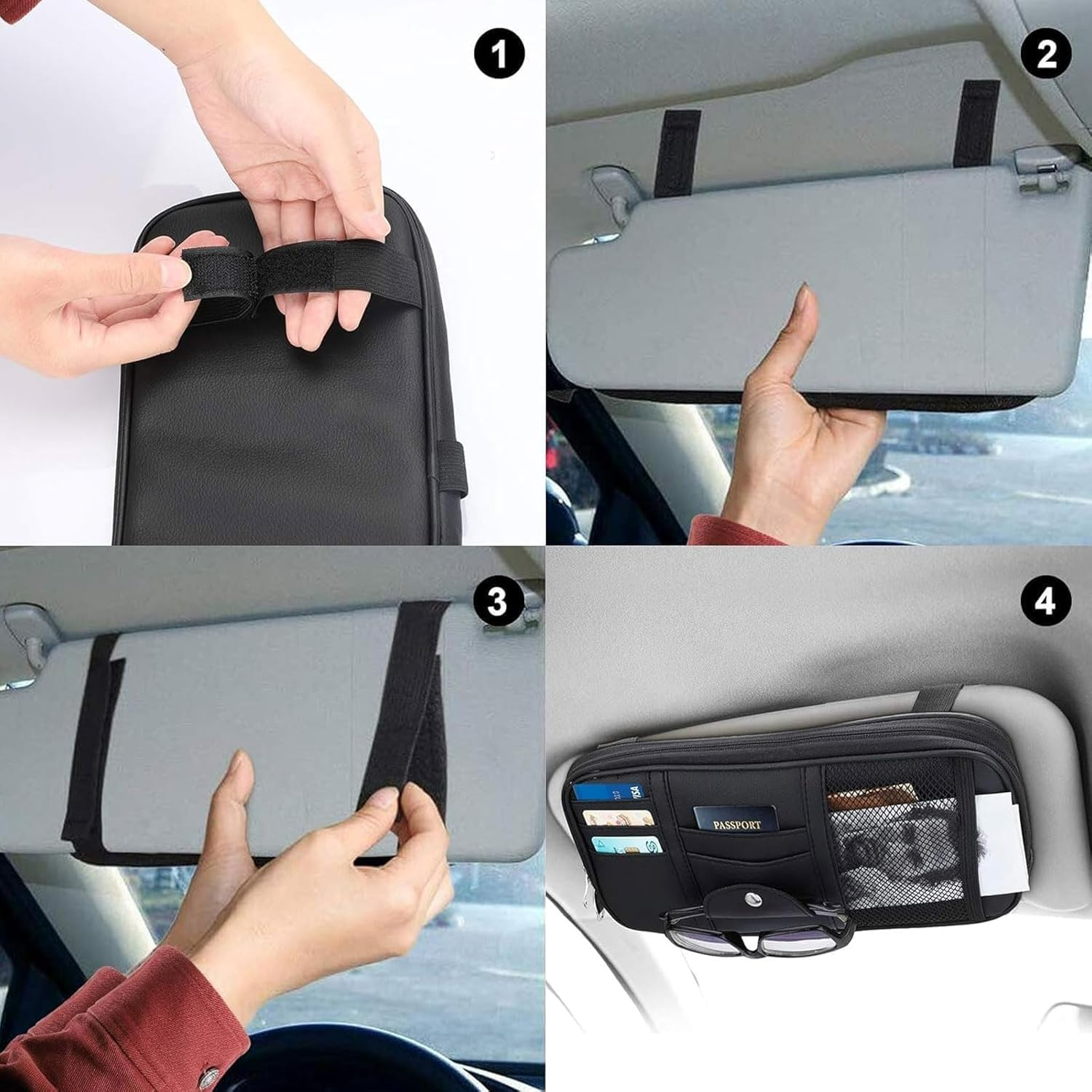 2 PCS Car Organizer Storage CD DVD Cards Sunglasses Decor Registration and Insurance Holder Case Sun Visor Accessories (Black)
