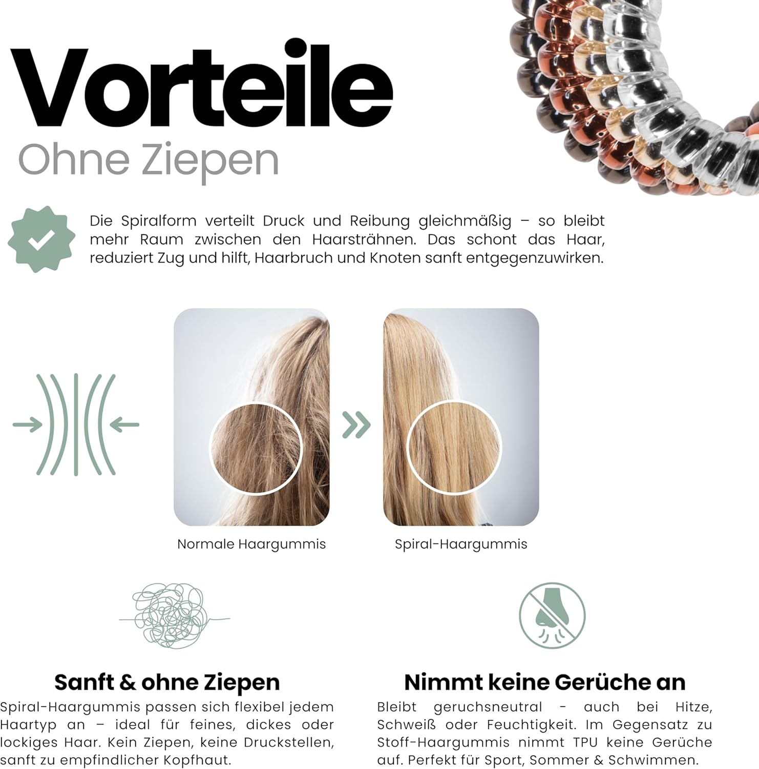 Specora Spiral Hair Scrunchie 4 Colours Mix Pack of 4 &ndash; 5 Cm &ndash; Telephone Cable Scrunchie &ndash; No Pulling & Tangling &ndash; Elastic, No Marks, Gentle on Hair image number 4