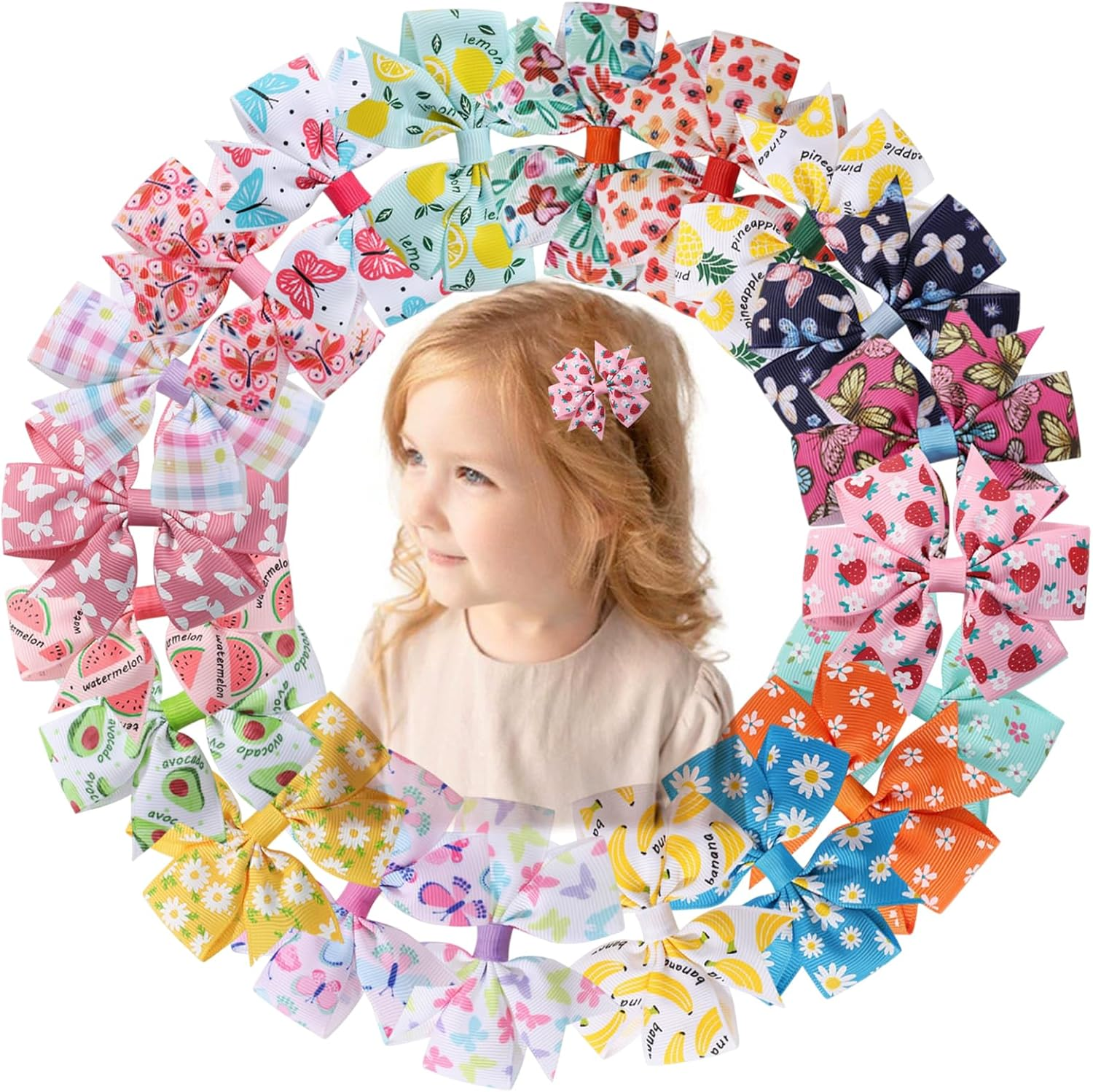 20Pcs Baby Girls Hair Clips, 8X8Cm Floral Alligator Clips for Toddlers, 20 Printed Bows, 4.6Cm Non-Slip Hair Barrettes for Kids & Baby Accessories image number 3