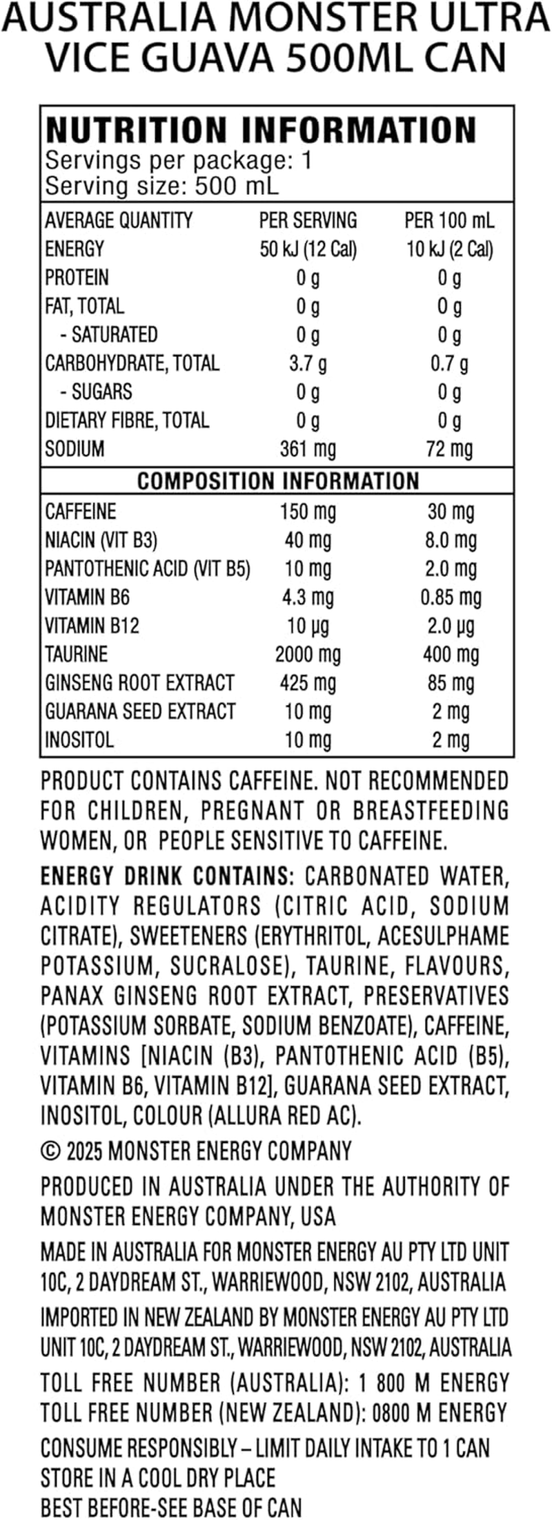 Monster Energy Drink Ultra Vice Guava 24 X 500Ml