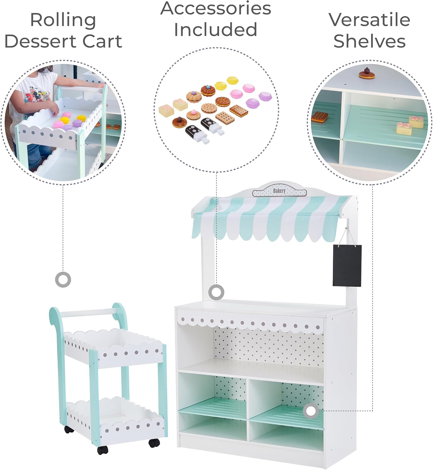 Teamson Kids - My Dream Bakery Shop Dessert Stand - White/Petrol image number 1