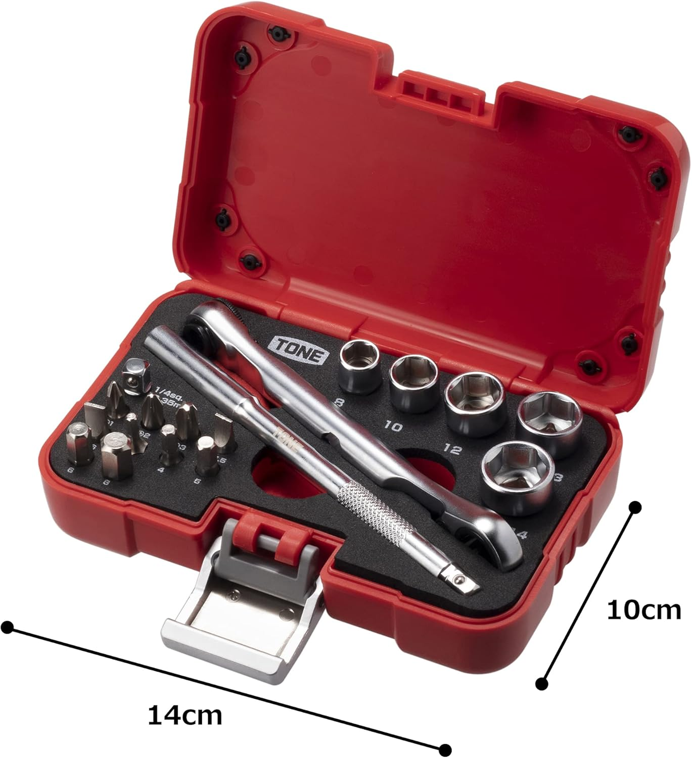 TONE Socket Wrench Bit Set MIX21620P 1/4" Inch Drive & 1/4" Hex Shank Bit Red 18-Piece