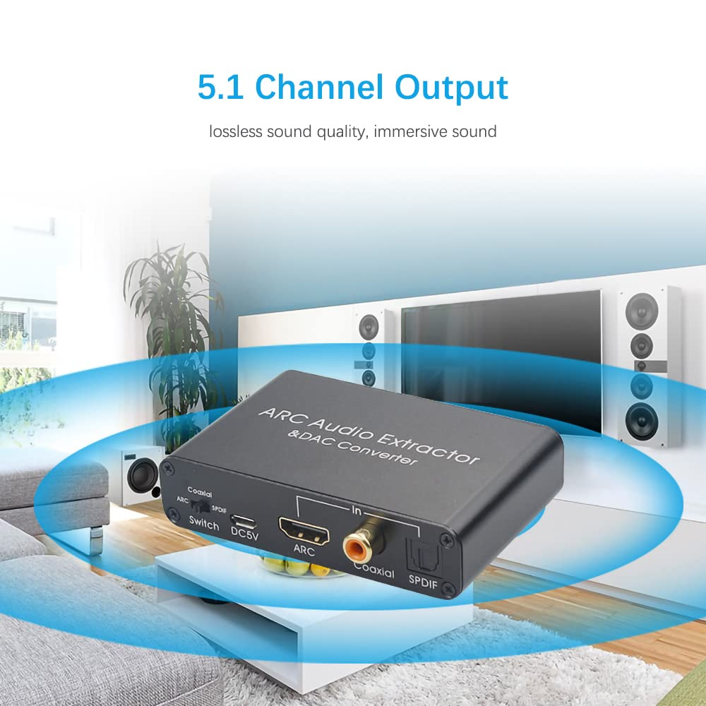 HDMI ARC Audio Extractor, Digital Audio to Analog Stereo RCA L/R Coaxial SPDIF & 3.5Mm Jack ARC Audio Adapter