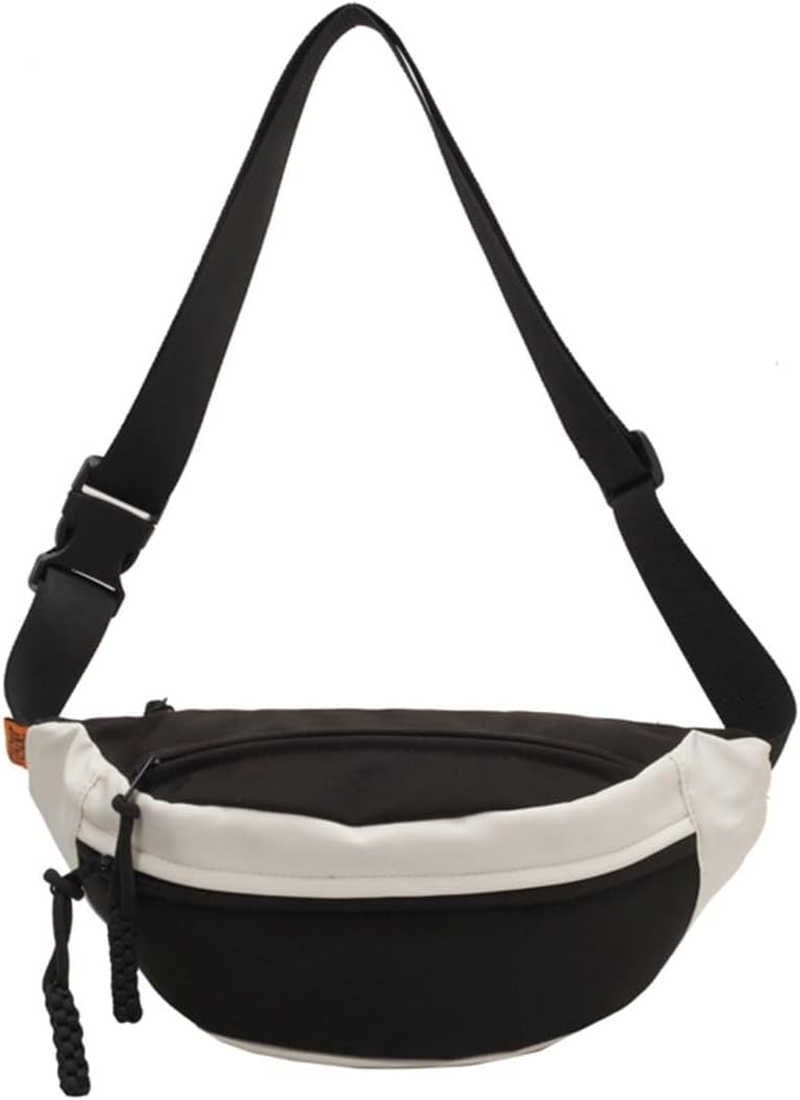 Men and Women'S Oxford Belt Bags Shoulder Bag with Adjustable Shoulder Strap and Zipper Pockets for School and Travel-Black