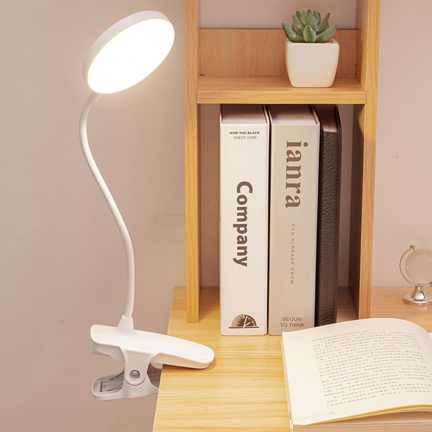 Cerioll Bed Reading Lamp, 360&deg; Flexible Reading Lamp, Dimmable Reading Light with Touch Dimmable, 3 Colour Temperature Modes, Continuous Brightness, Rechargeable, for Studying Work (White)