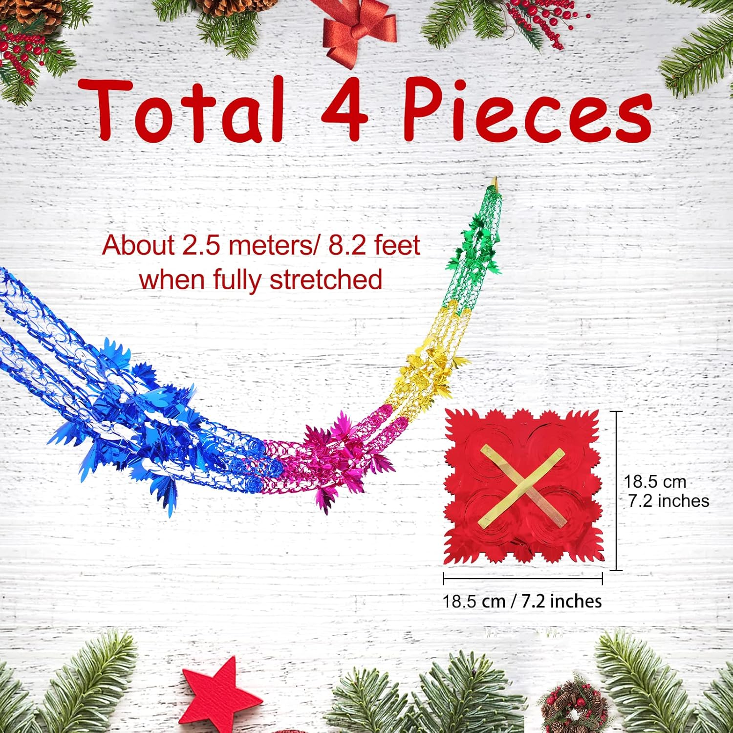 4Pcs Christmas Foil Decorations Garland Festive Hanging Tinsel Swirl Decorations for Indoor Outdoor Birthday Wedding Party Supplies, 8.2Ft image number 2