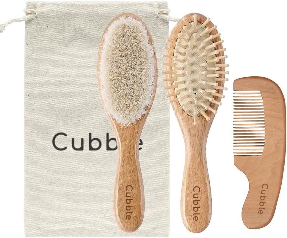 Cubble Wooden 100% Natural Goat Hair Brush and Comb Set for Newborns and Toddlers image number 2