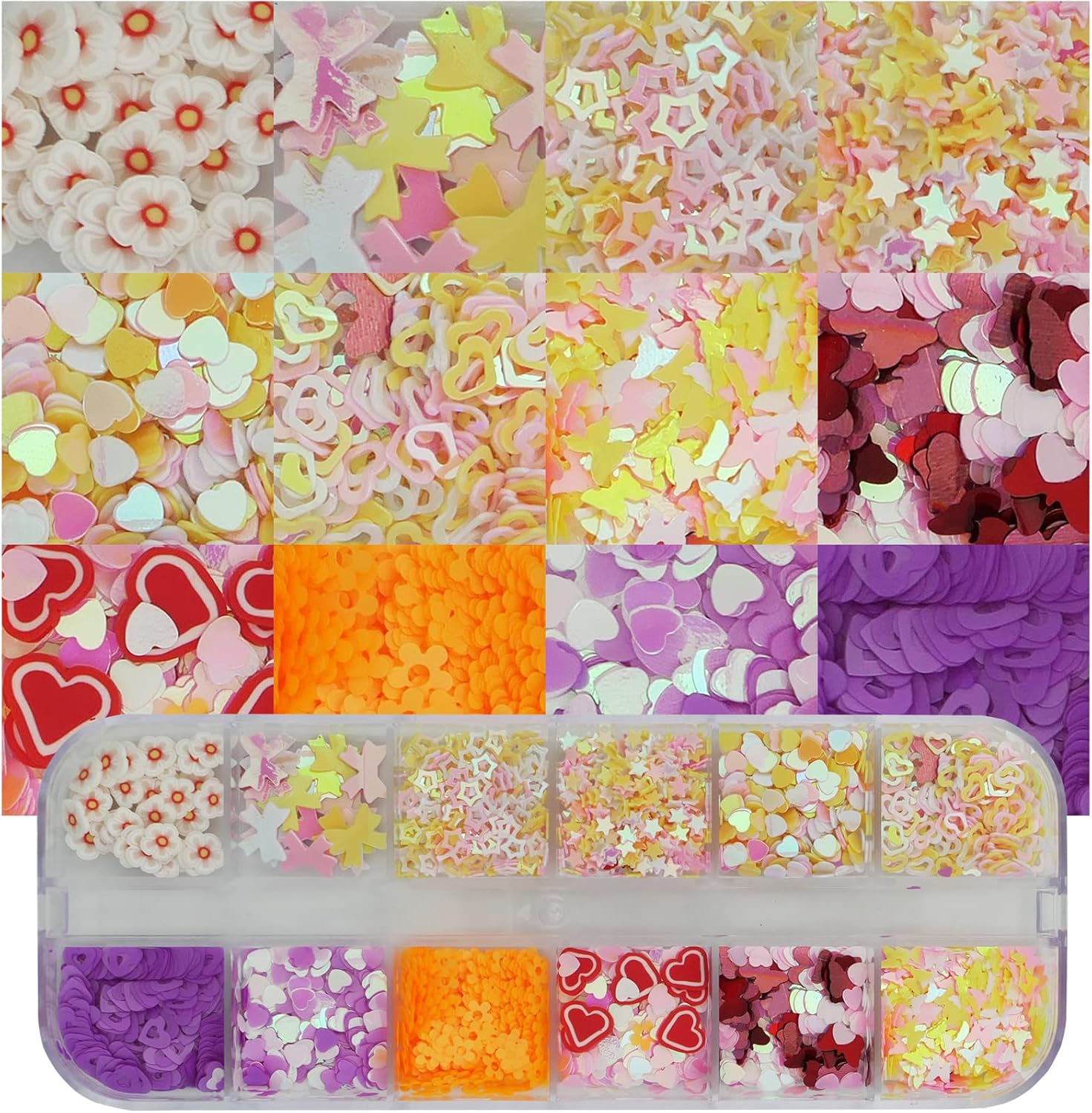 Addfavor 4 Boxes Holographic Nail Glitter Mixed Iridescent Glitters Sequin Flakes Heart Letter Lovely DIY Design Manicure Nail Art Decorations Sets for Nail Art/Craft/Makeup