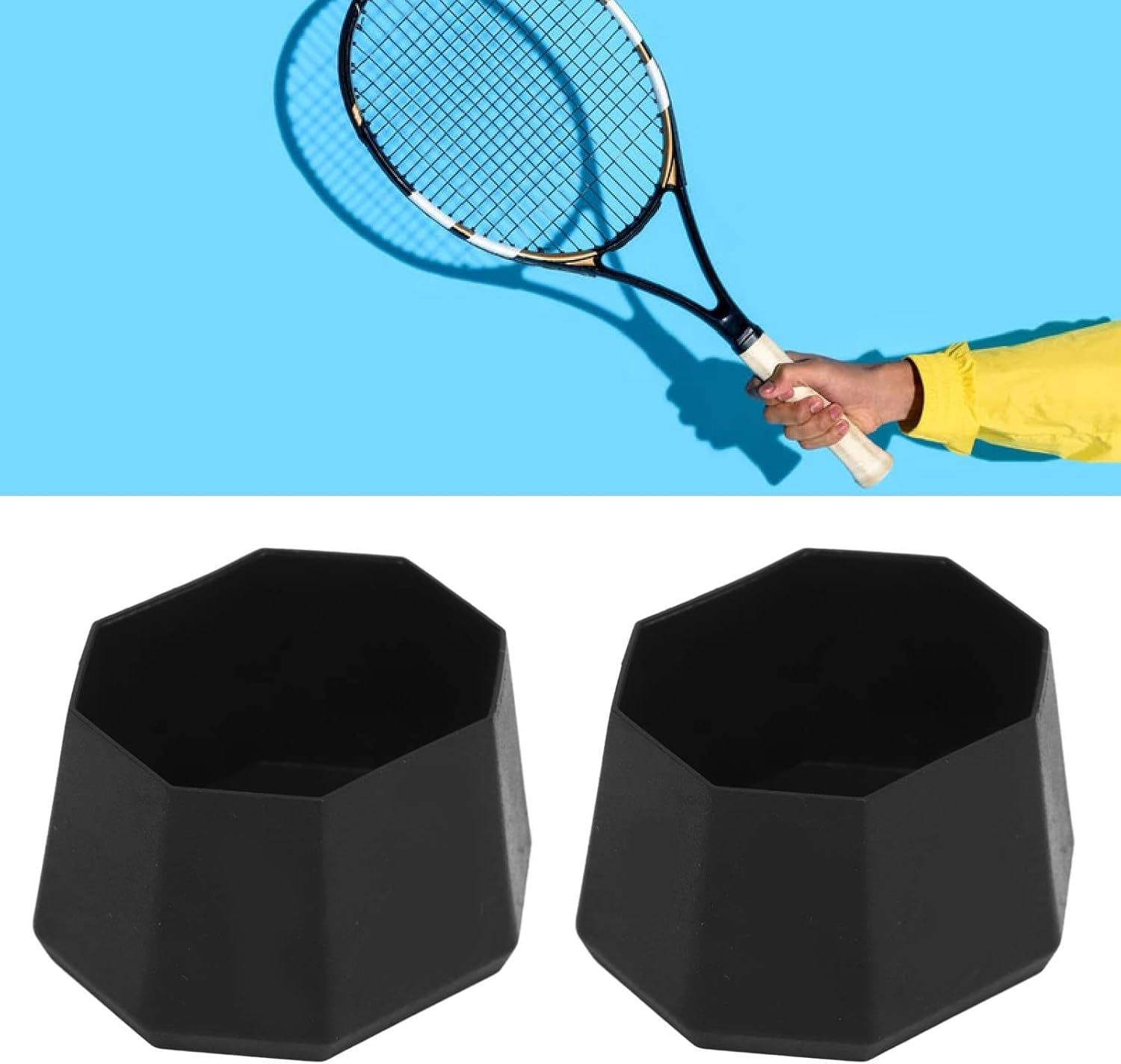 Tennis Racket Butt Cap, 2Pcs Black Plastic Tennis Racket Silicone End Cover Portable Racket Handle End Cap Practical Tennis Racquet Silicone Back Covers for Racquetball Racket image number 5