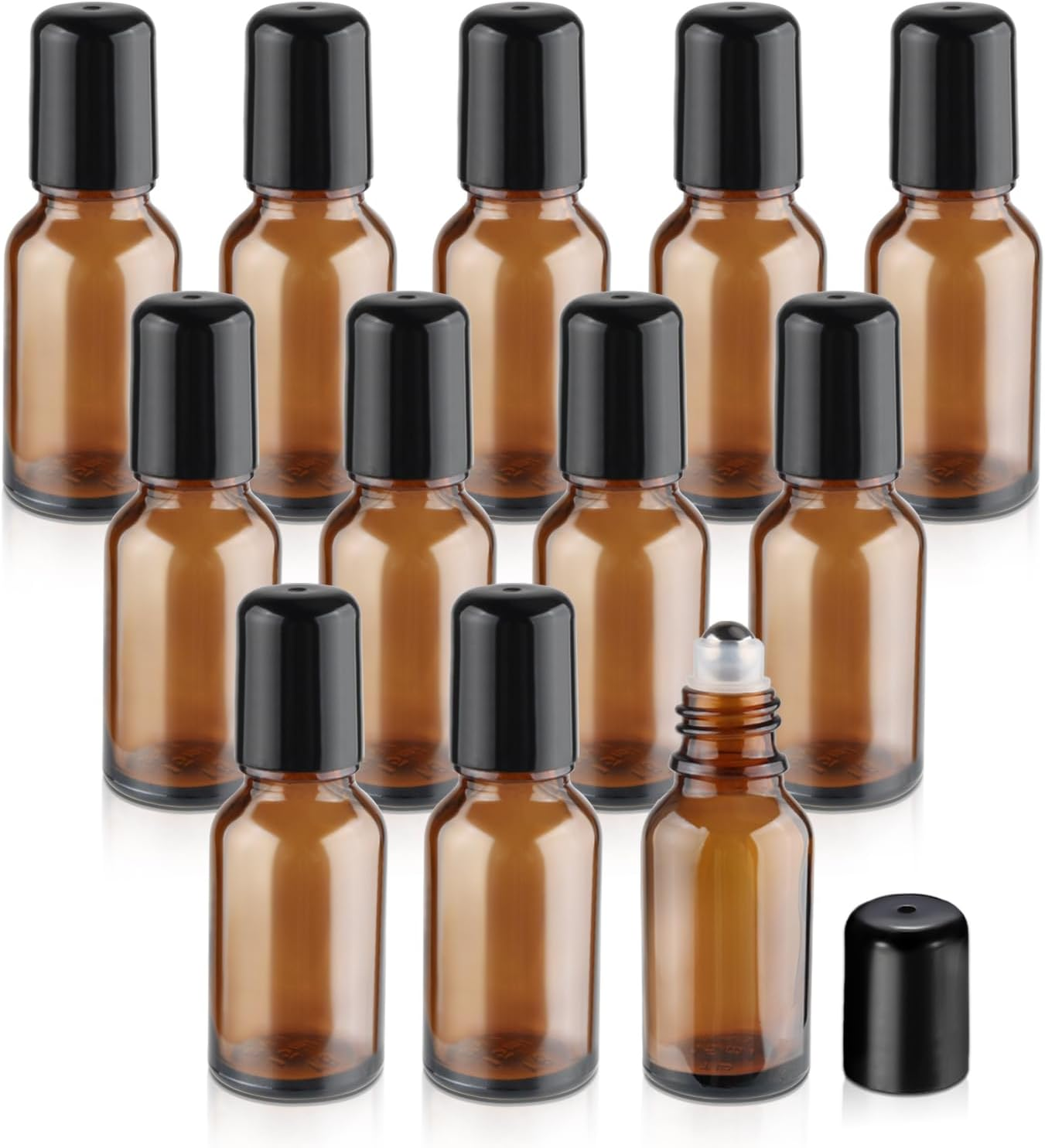 Mirrline 12 Pcs Essential Oil Roller Bottles Amber Glass Roller Bottles Refillable Cosmetic Vials Containers with Stainless Steel Roller Balls & Black Lid - 15Ml/0.5Oz image number 6