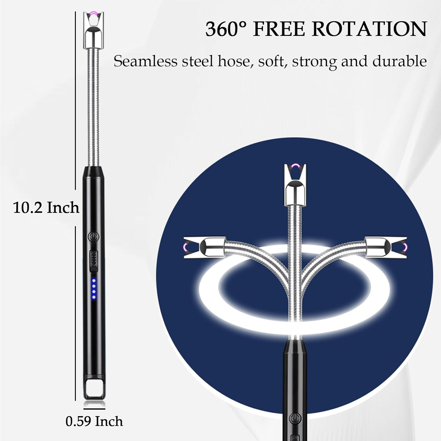 Electric Lighter, 2 Pack of USB Rechargeable Candle Lighter with Flexible Neck, 8.1-Inch Arc Lighter with LED Battery Indicator and Safety Switch for Candle, Kitchen,Grill,Camping (Black+Silver) - Black+Silver image number 3