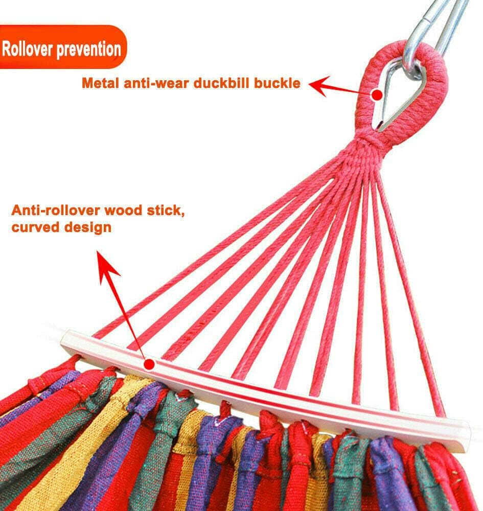 Double Hanging Hammock Outdoor Garden Travel Beach Swinging Bed Camping - Red image number 4