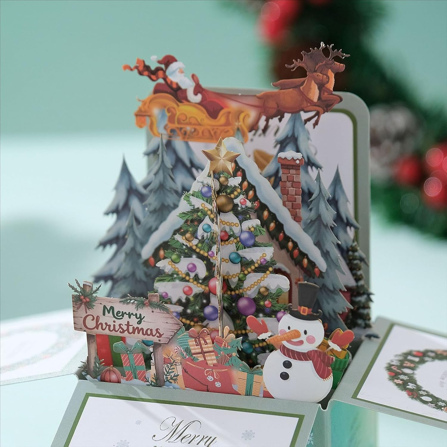 Christmas Cards,3D Pop up Xmas Santa Snowman Handmade Merry Christmas Greeting Congratulation Card for Christmas Holiday Party Giving Cards