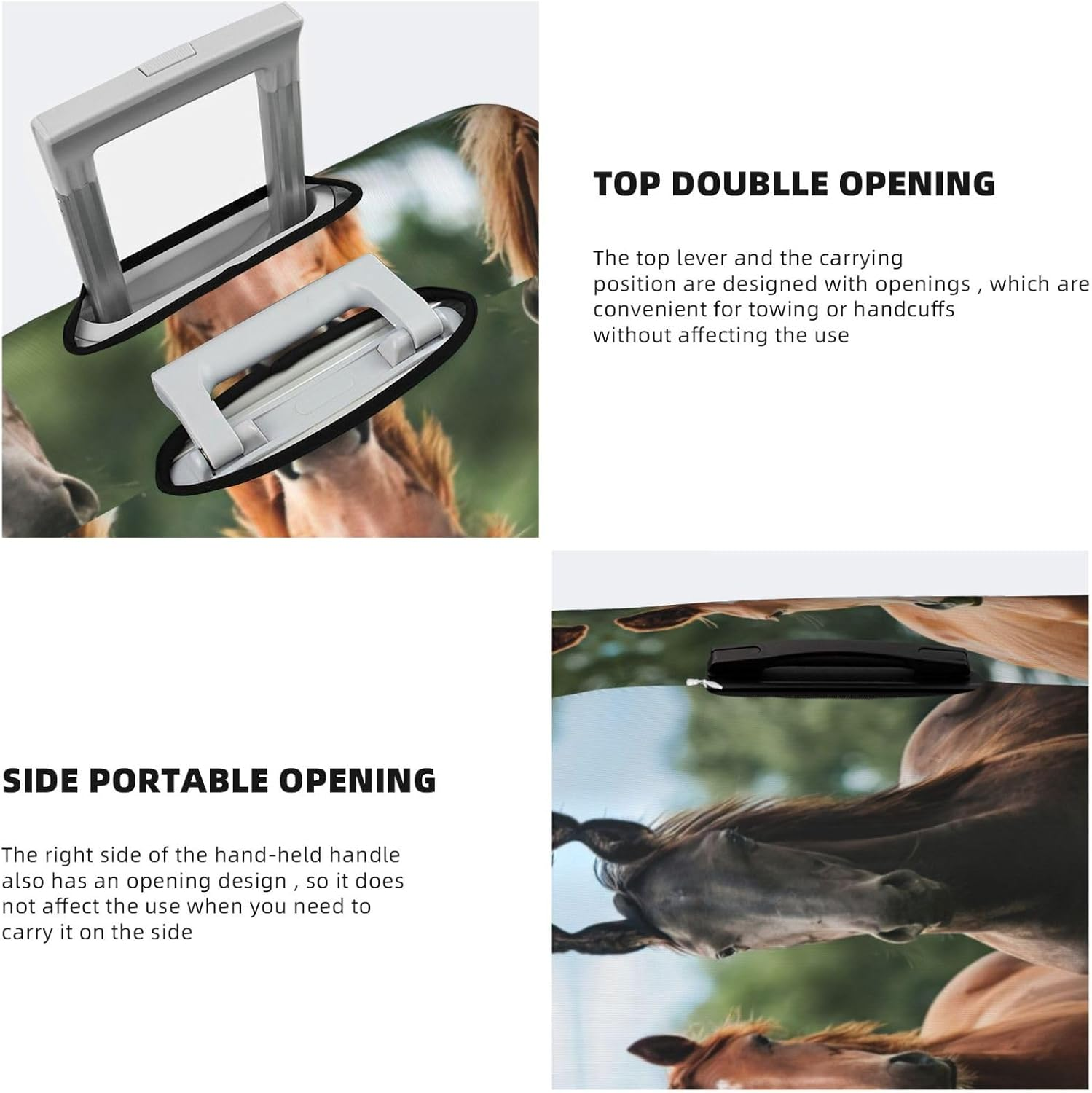 Odddot Animales Horses Print Travel Luggage Cover,Suitcase Protector Cover, Washable Baggage Covers,For 18-32 Inch Luggage, Animales Horses, Medium image number 2