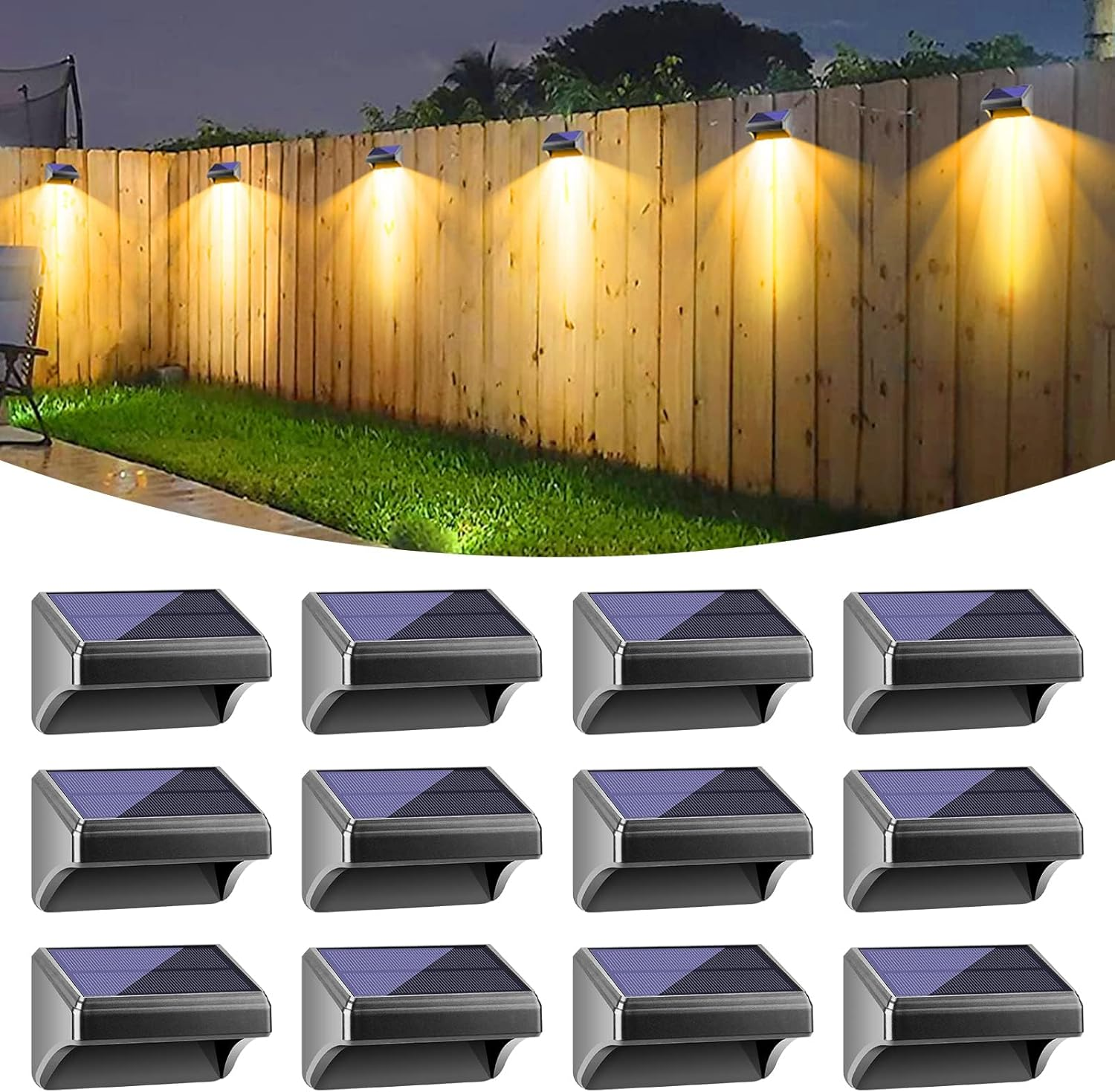 Bridika Solar Fence Lights, Fence Lights Fence Solar Lights Outdoor Waterproof Warm White & Color Glow LED Solar Lights for Backyard, Patio, Deck Railing, Stair Handrail, Pool and Wall (12 Packs) image number 2