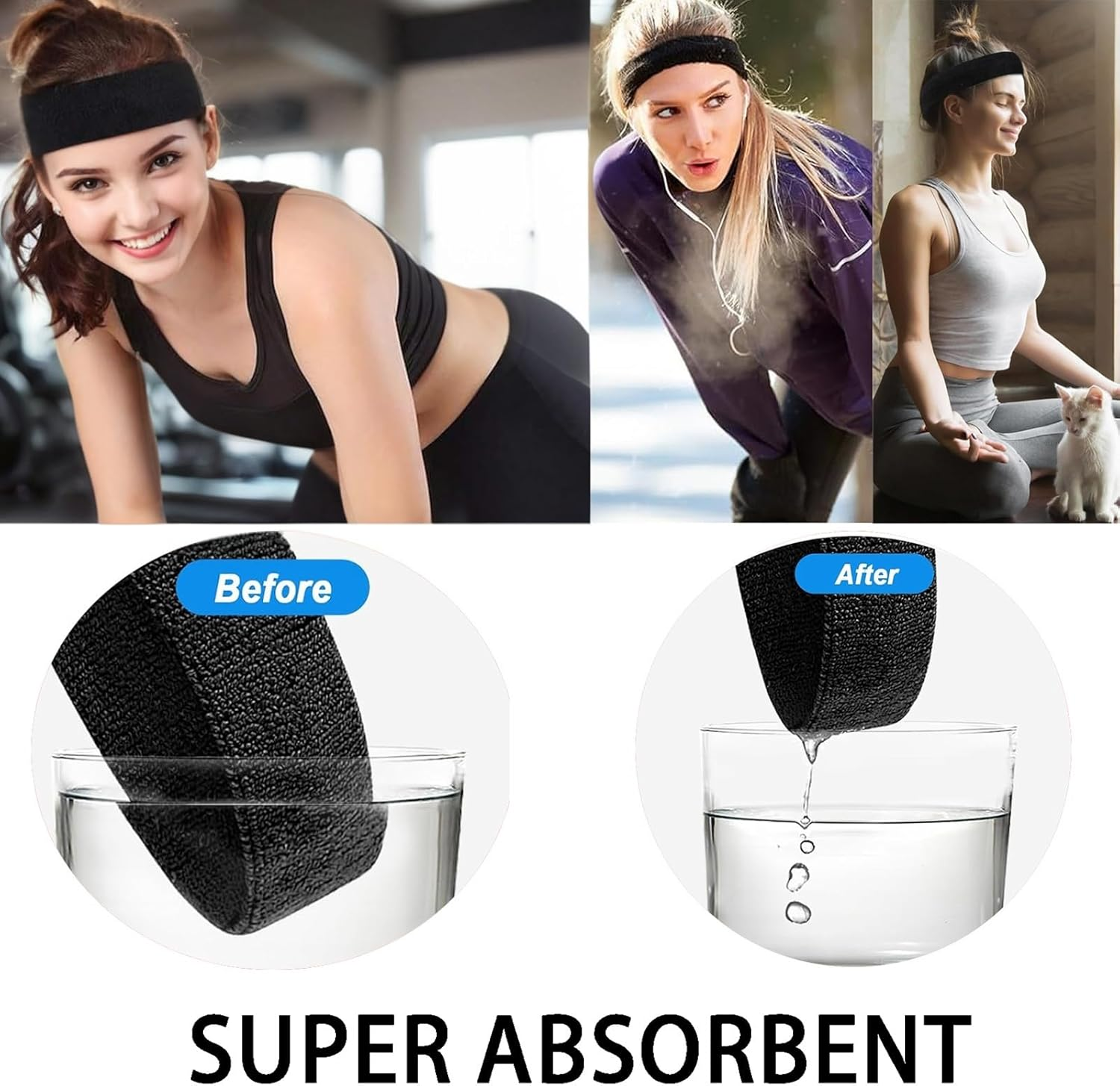 3PCS Black Sweatbands - Quick Drying Sports Headbands for Men & Women, Ideal for Tennis, Basketball, Running, Gym, and Fitness Workouts image number 5