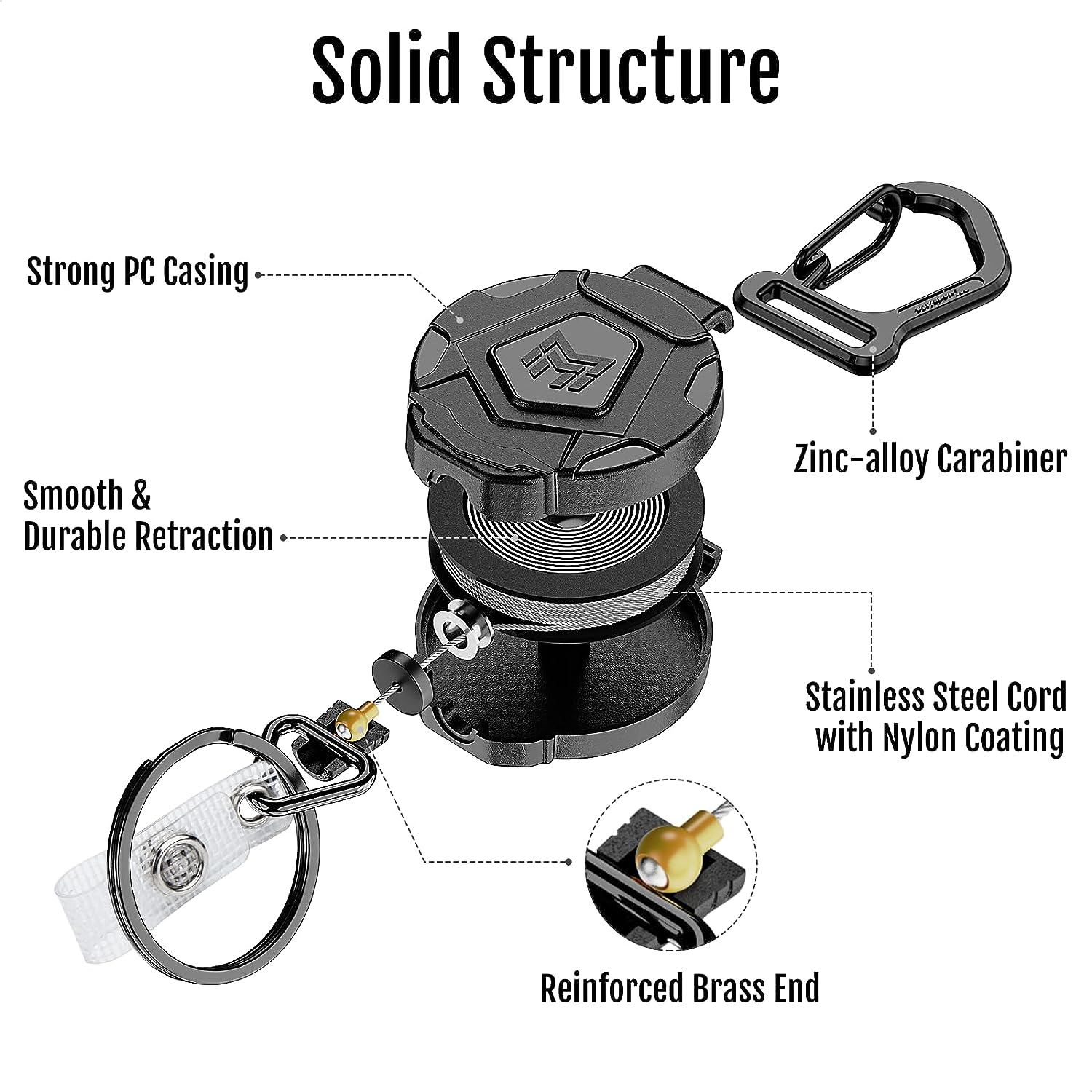 MNGARISTA 2 Pack Retractable Key Chain, Heavy Duty Carabiner Badge Holder, Tactical ID Badge Reel with Retractable 31.5 Inch Steel Cord, 8 Oz image number 6
