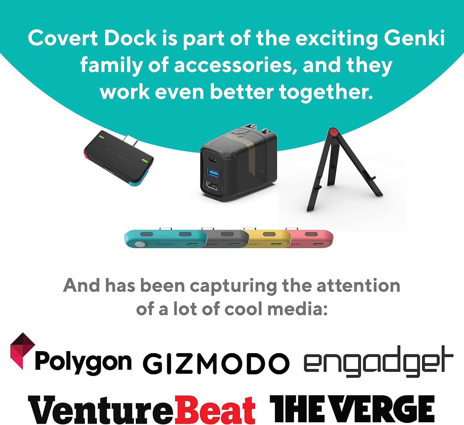GENKI Global Covert Dock for Nintendo Switch - Ultra Portable Dock and USB-C 3.1 Cable for TV Docking & Charging, Additional 3 Regional Adapters Included